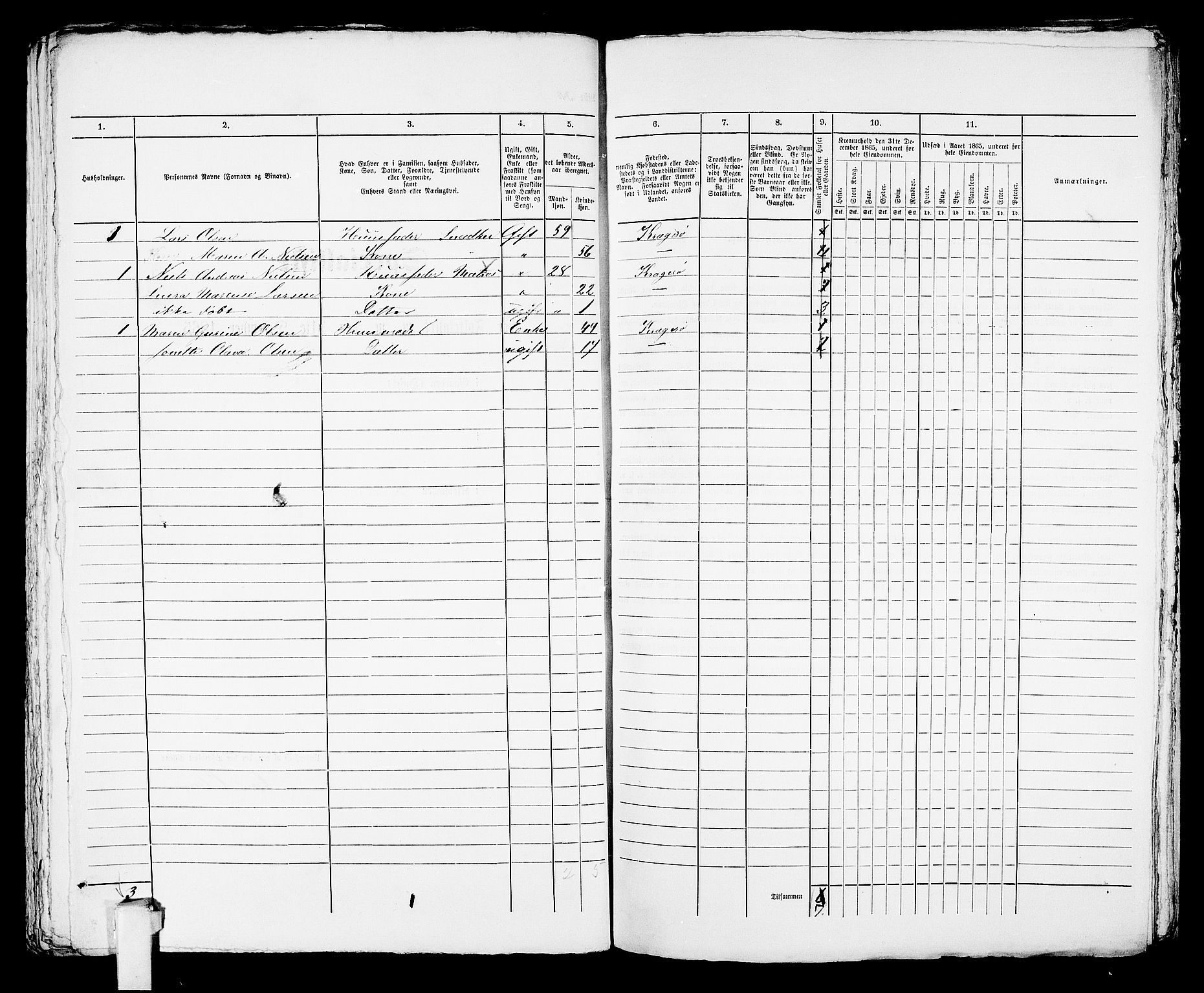 RA, 1865 census for Kragerø/Kragerø, 1865, p. 945
