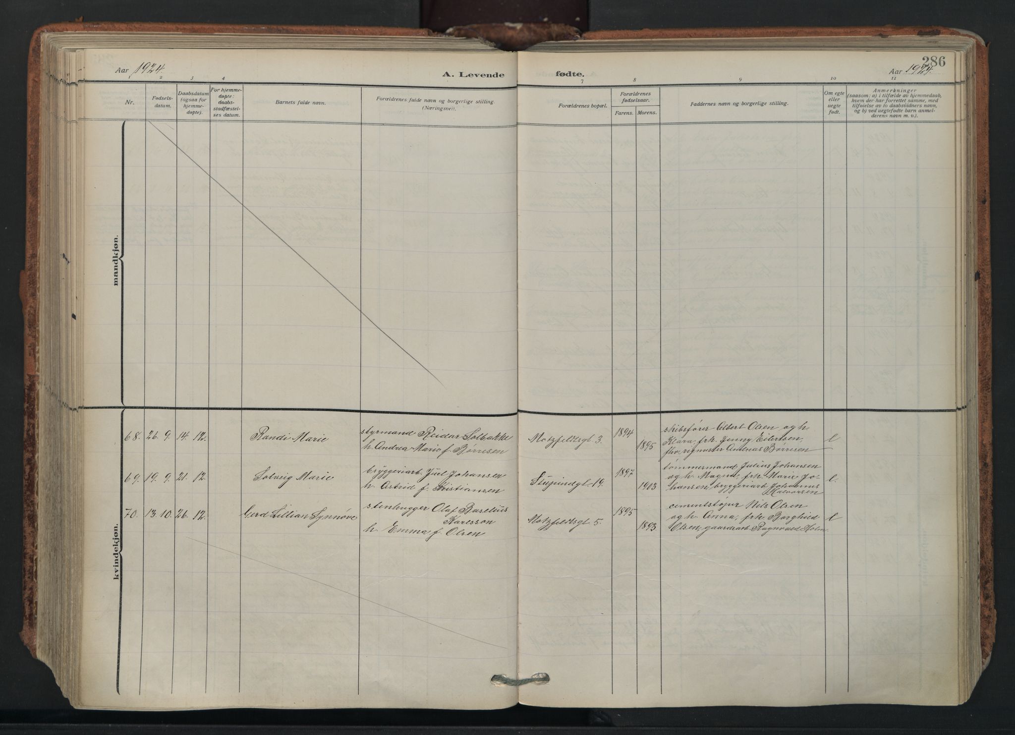 Grønland prestekontor Kirkebøker, AV/SAO-A-10848/F/Fa/L0018: Parish register (official) no. 18, 1911-1945, p. 286