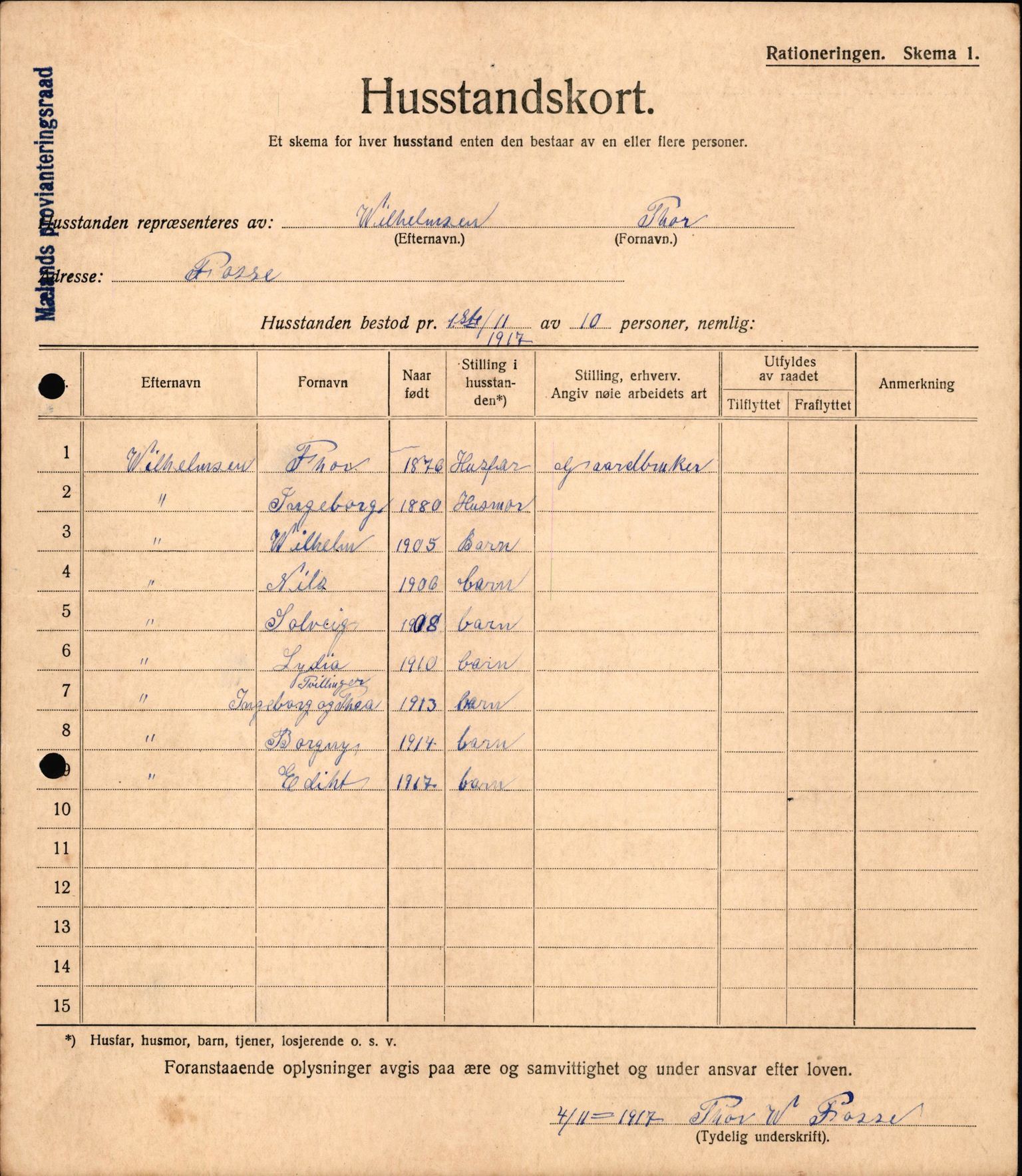 IKAH, Meland kommune, Provianteringsrådet, Husstander per 01.11.1917, 1917-1918, p. 231