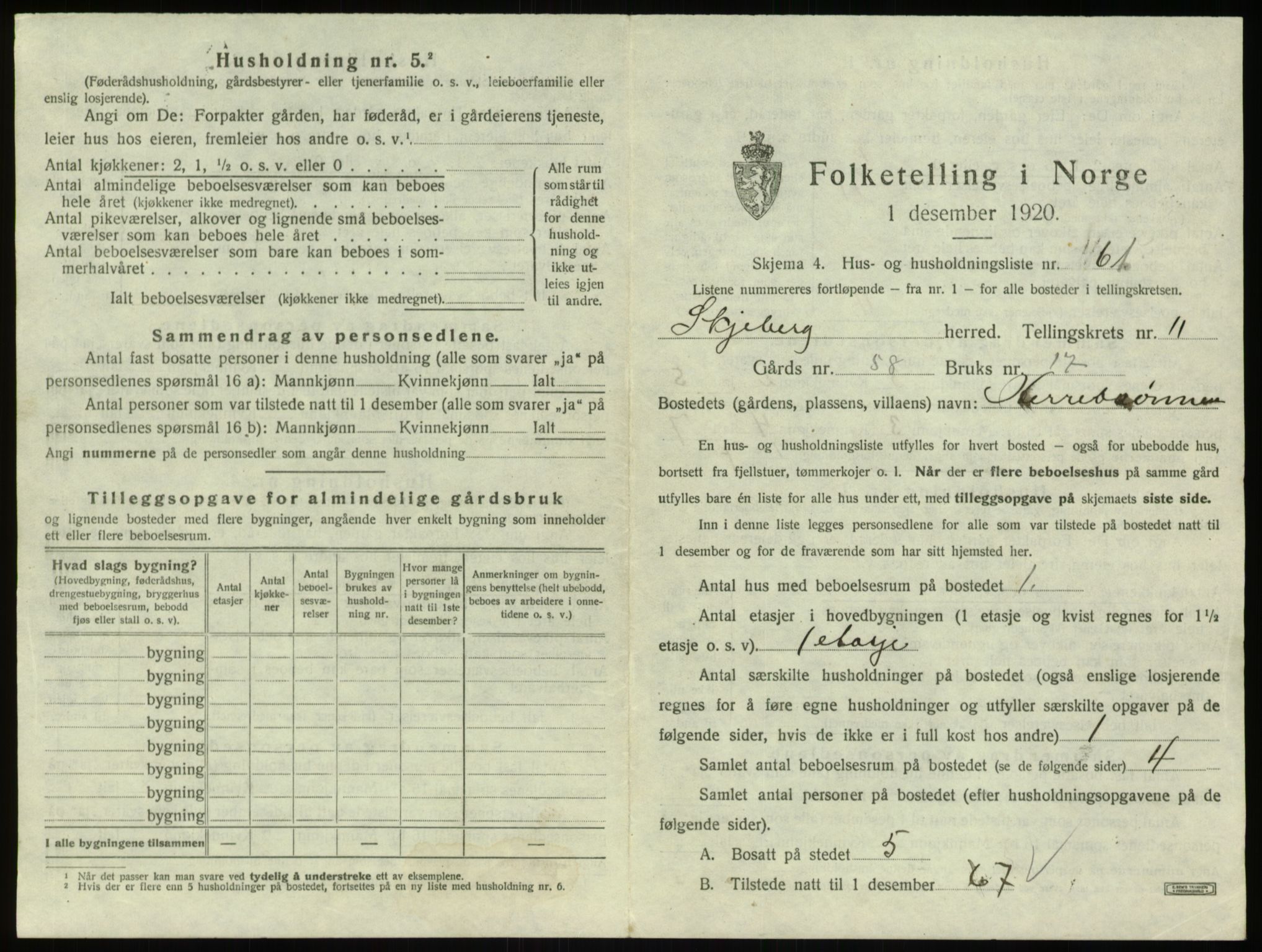 SAO, 1920 census for Skjeberg, 1920, p. 1545