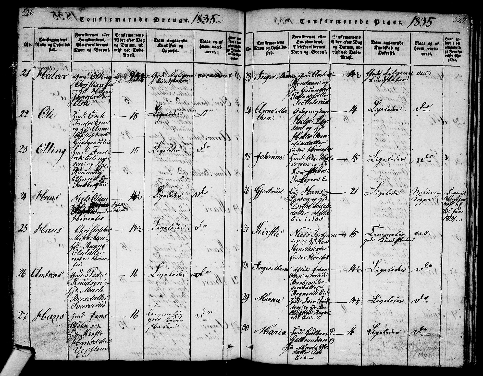 Norderhov kirkebøker, AV/SAKO-A-237/G/Ga/L0003: Parish register (copy) no. I 3 /1, 1814-1876, p. 526-527