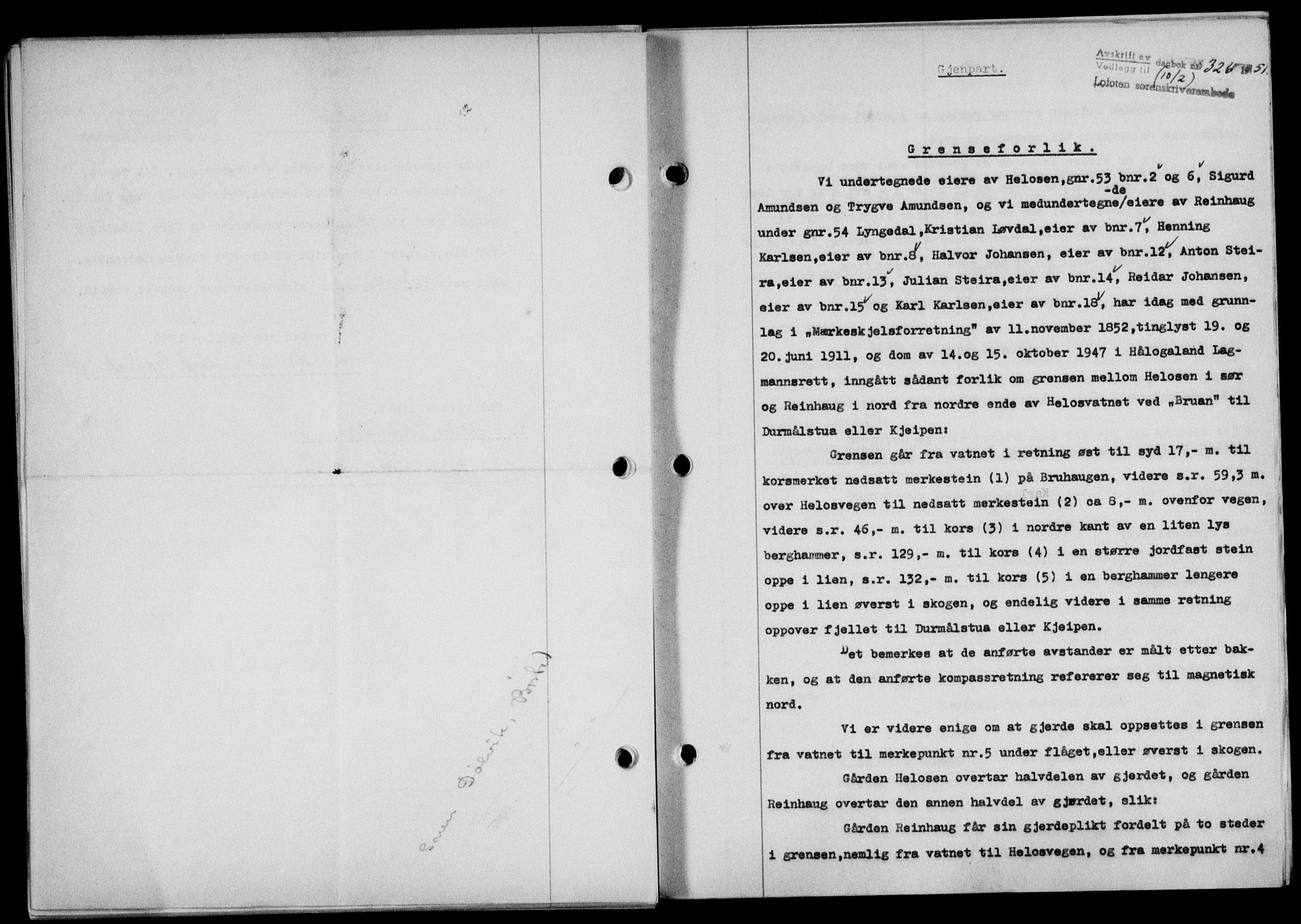 Lofoten sorenskriveri, SAT/A-0017/1/2/2C/L0025a: Mortgage book no. 25a, 1950-1951, Diary no: : 326/1951