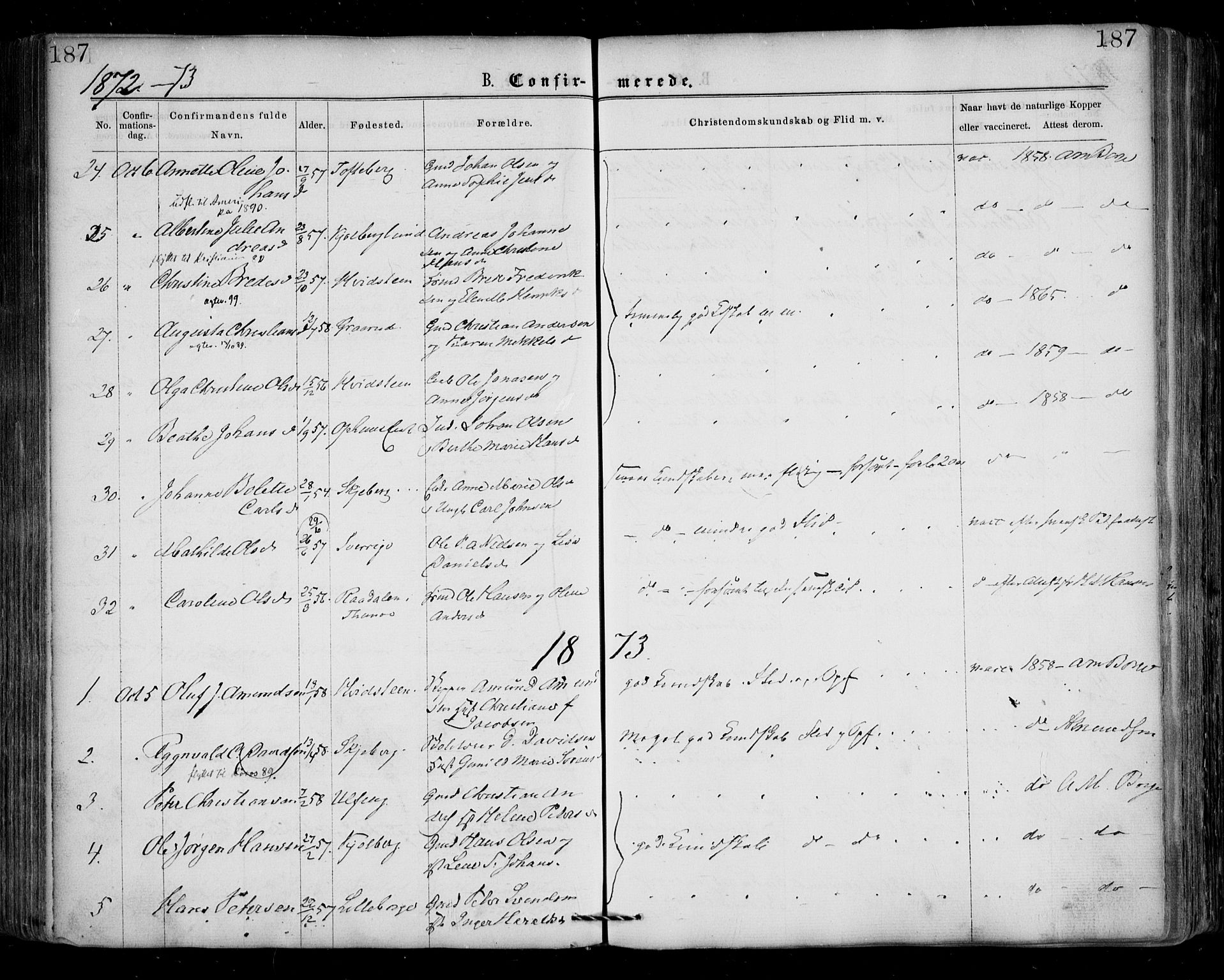 Borge prestekontor Kirkebøker, SAO/A-10903/F/Fa/L0006: Parish register (official) no. I 6, 1861-1874, p. 187