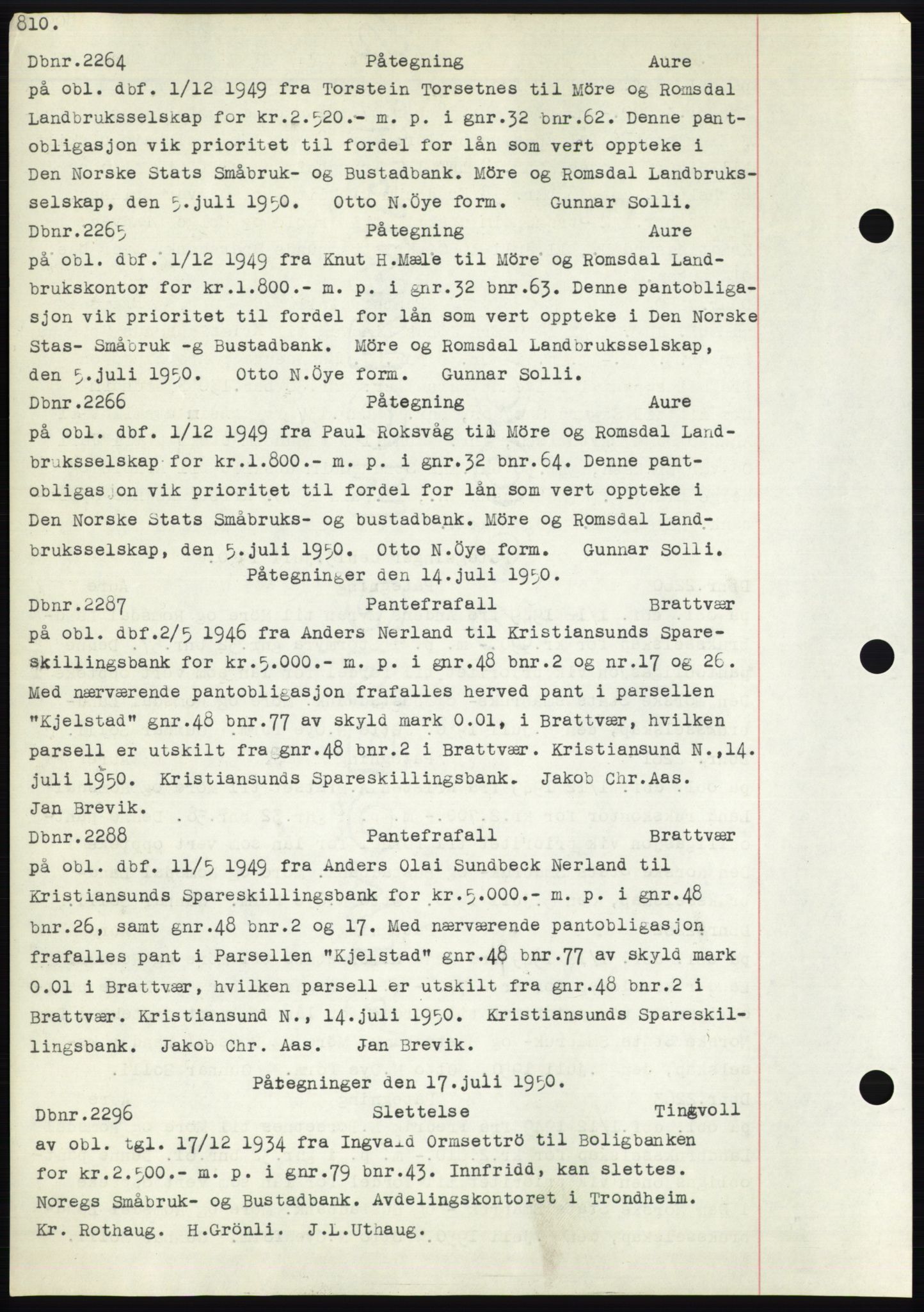 Nordmøre sorenskriveri, SAT/A-4132/1/2/2Ca: Mortgage book no. C82b, 1946-1951, Diary no: : 2264/1950