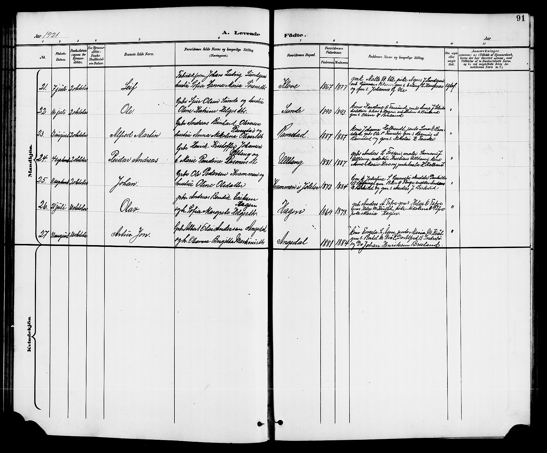 Førde sokneprestembete, AV/SAB-A-79901/H/Hab/Haba/L0003: Parish register (copy) no. A 3, 1899-1924, p. 91