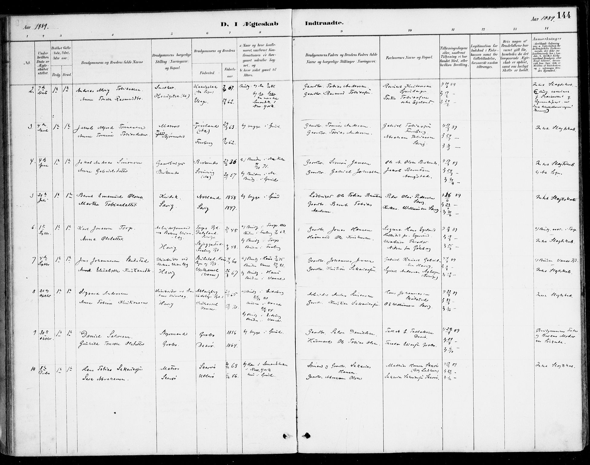 Herad sokneprestkontor, AV/SAK-1111-0018/F/Fa/Fab/L0005: Parish register (official) no. A 5, 1886-1913, p. 144