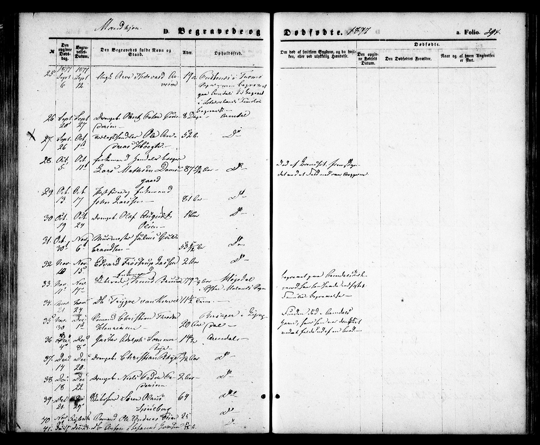 Arendal sokneprestkontor, Trefoldighet, SAK/1111-0040/F/Fa/L0007: Parish register (official) no. A 7, 1868-1878, p. 394