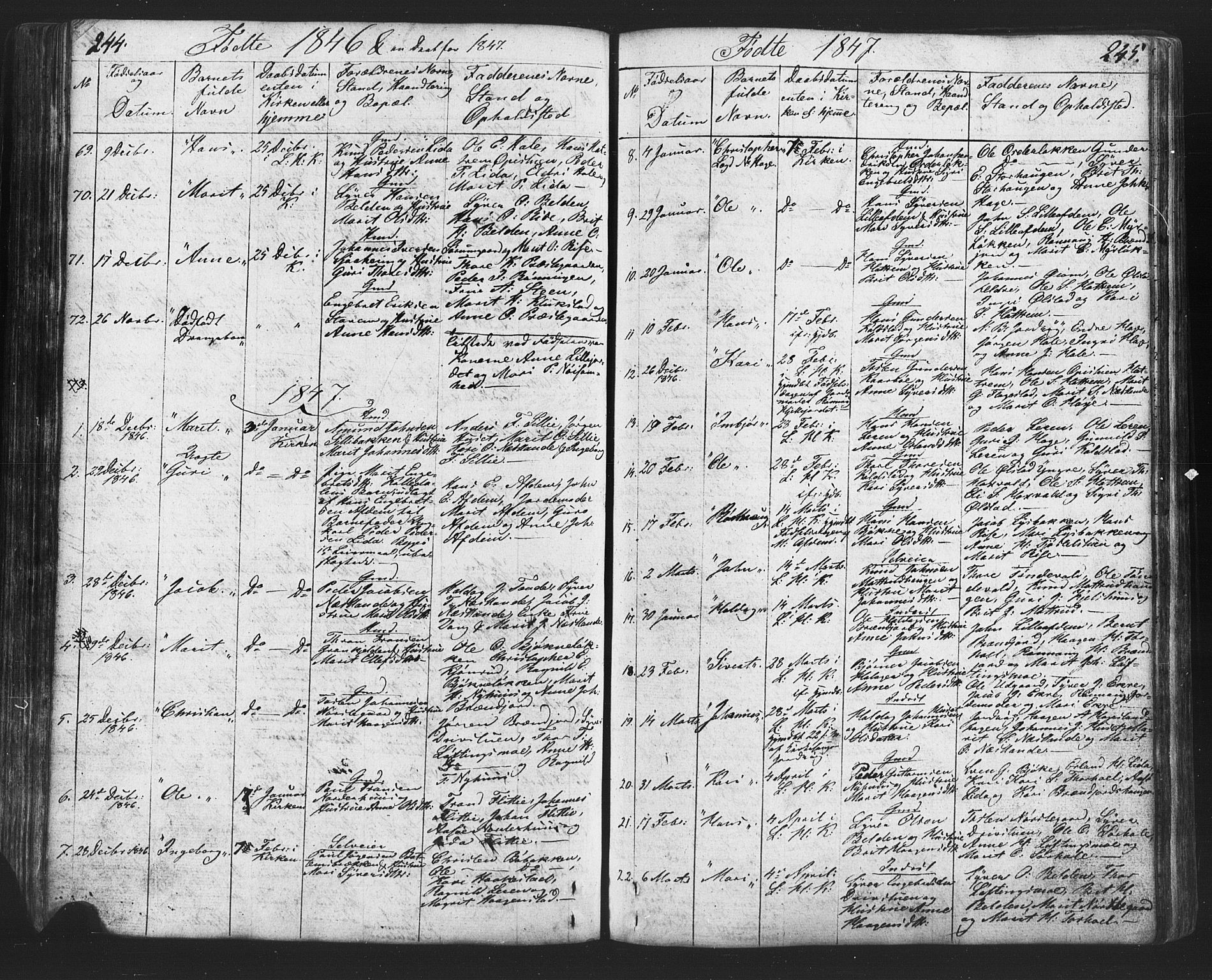 Lesja prestekontor, SAH/PREST-068/H/Ha/Hab/L0002: Parish register (copy) no. 2, 1832-1850, p. 244-245