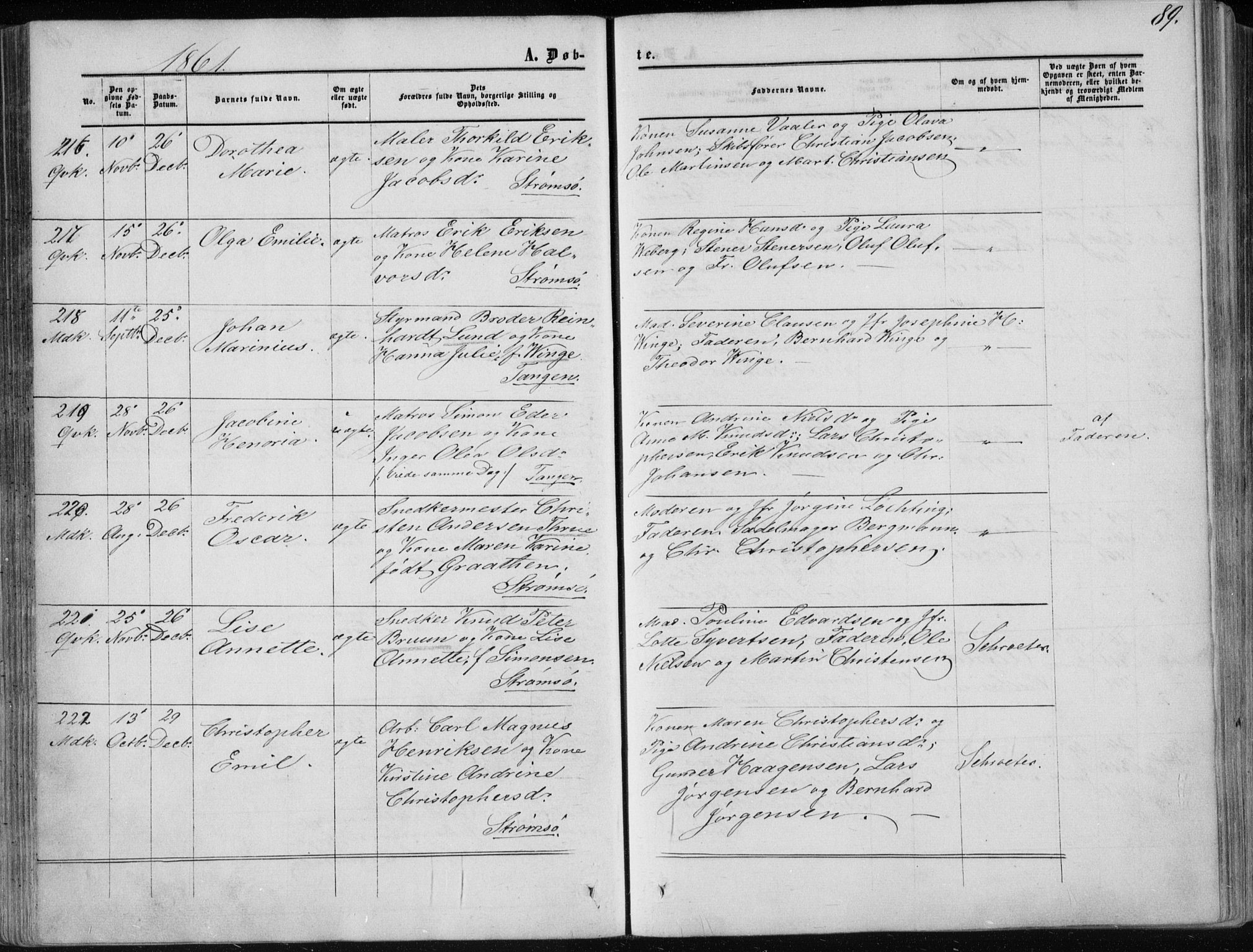 Strømsø kirkebøker, AV/SAKO-A-246/F/Fa/L0015: Parish register (official) no. I 15, 1859-1868, p. 89