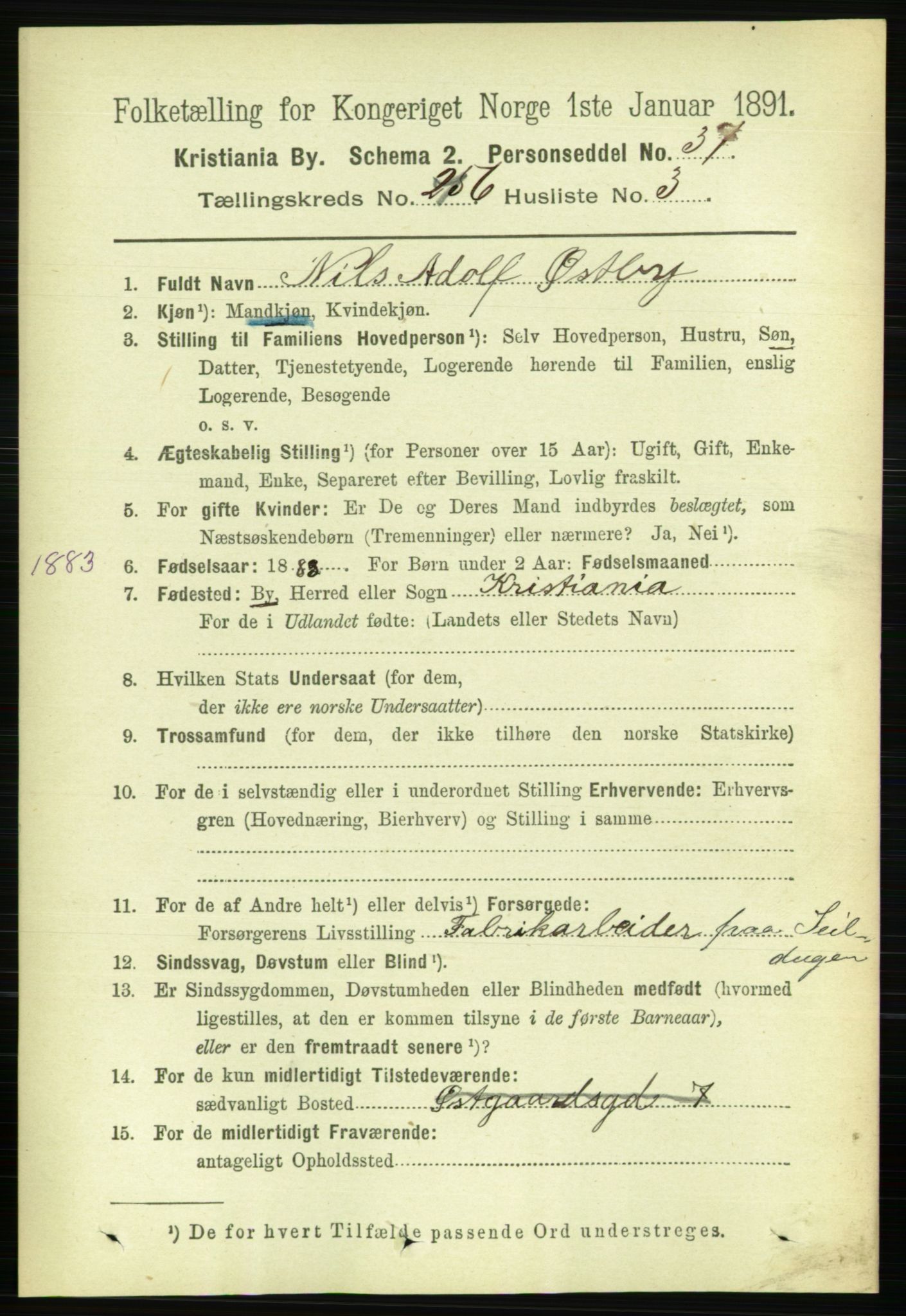 RA, 1891 census for 0301 Kristiania, 1891, p. 155812