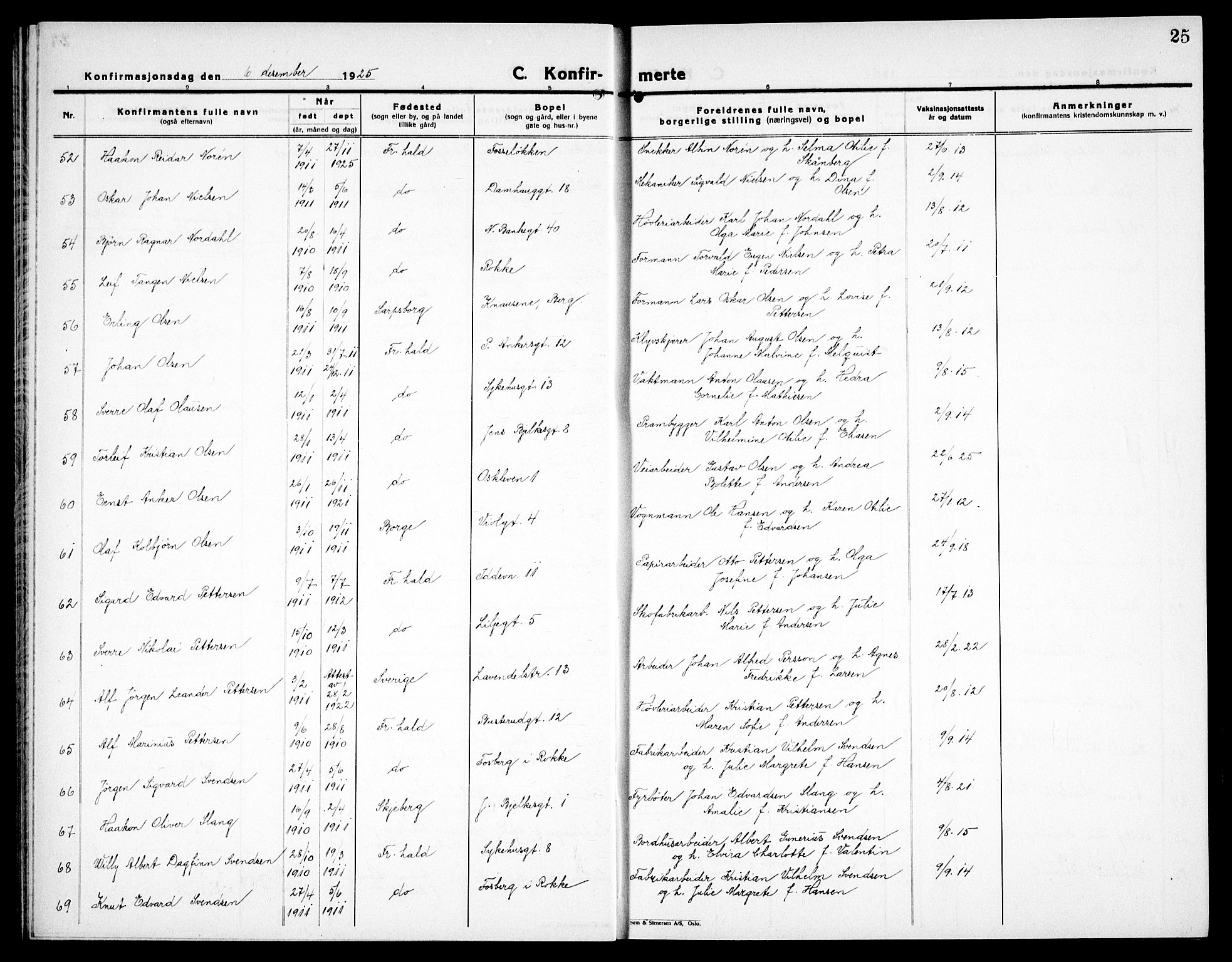Halden prestekontor Kirkebøker, SAO/A-10909/G/Ga/L0013: Parish register (copy) no. 13, 1924-1939, p. 25