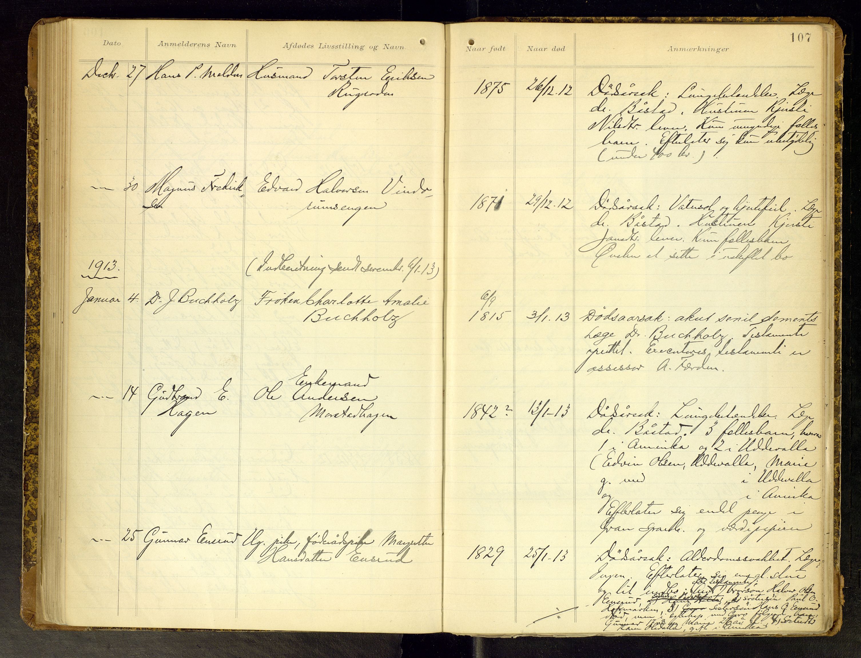 Gran lensmannskontor, AV/SAH-LOG-010/H/Ha/L0002: Dødsfallsprotokoll, 1899-1917, p. 107