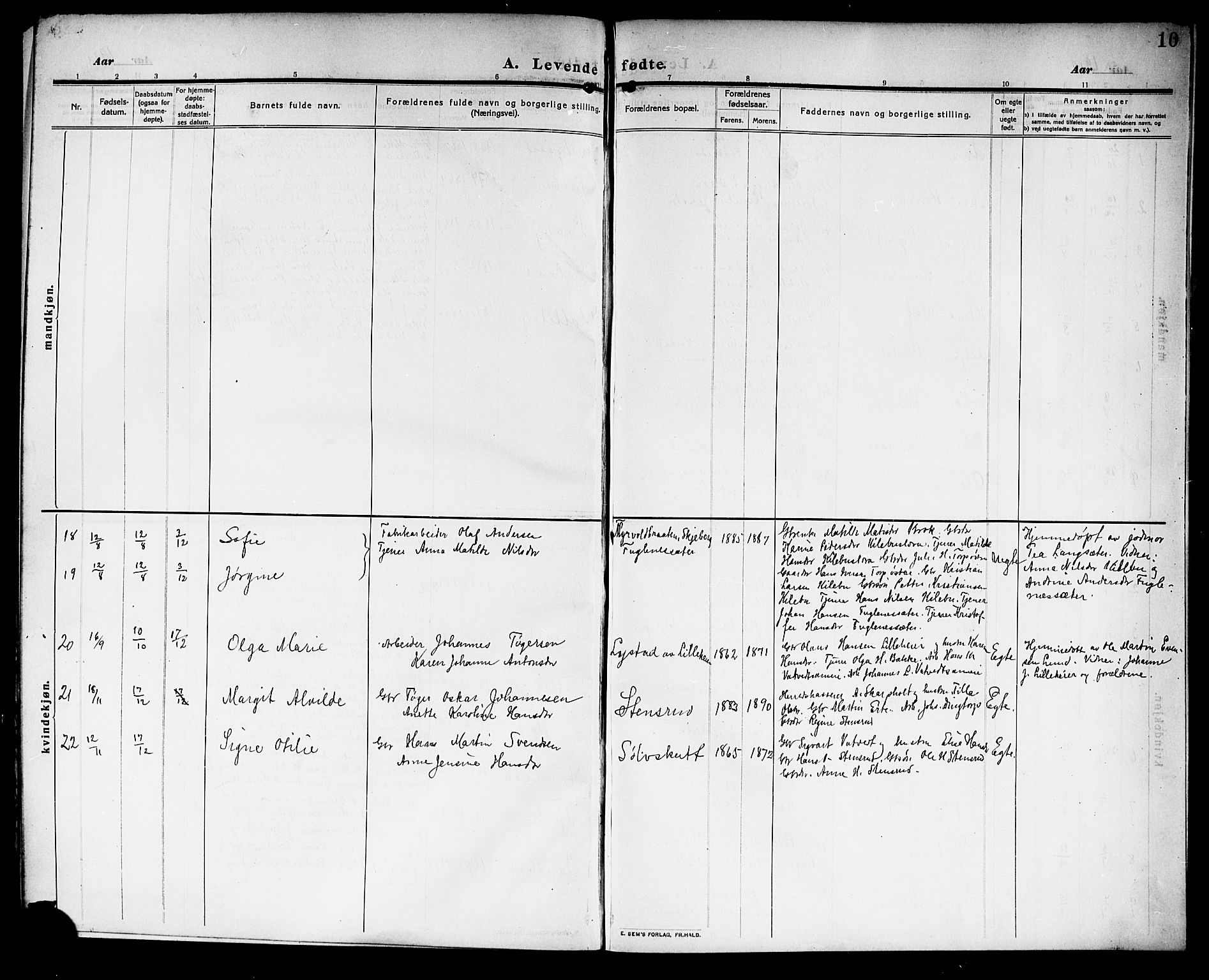 Rakkestad prestekontor Kirkebøker, AV/SAO-A-2008/G/Gb/L0002: Parish register (copy) no. II 2, 1909-1920, p. 10