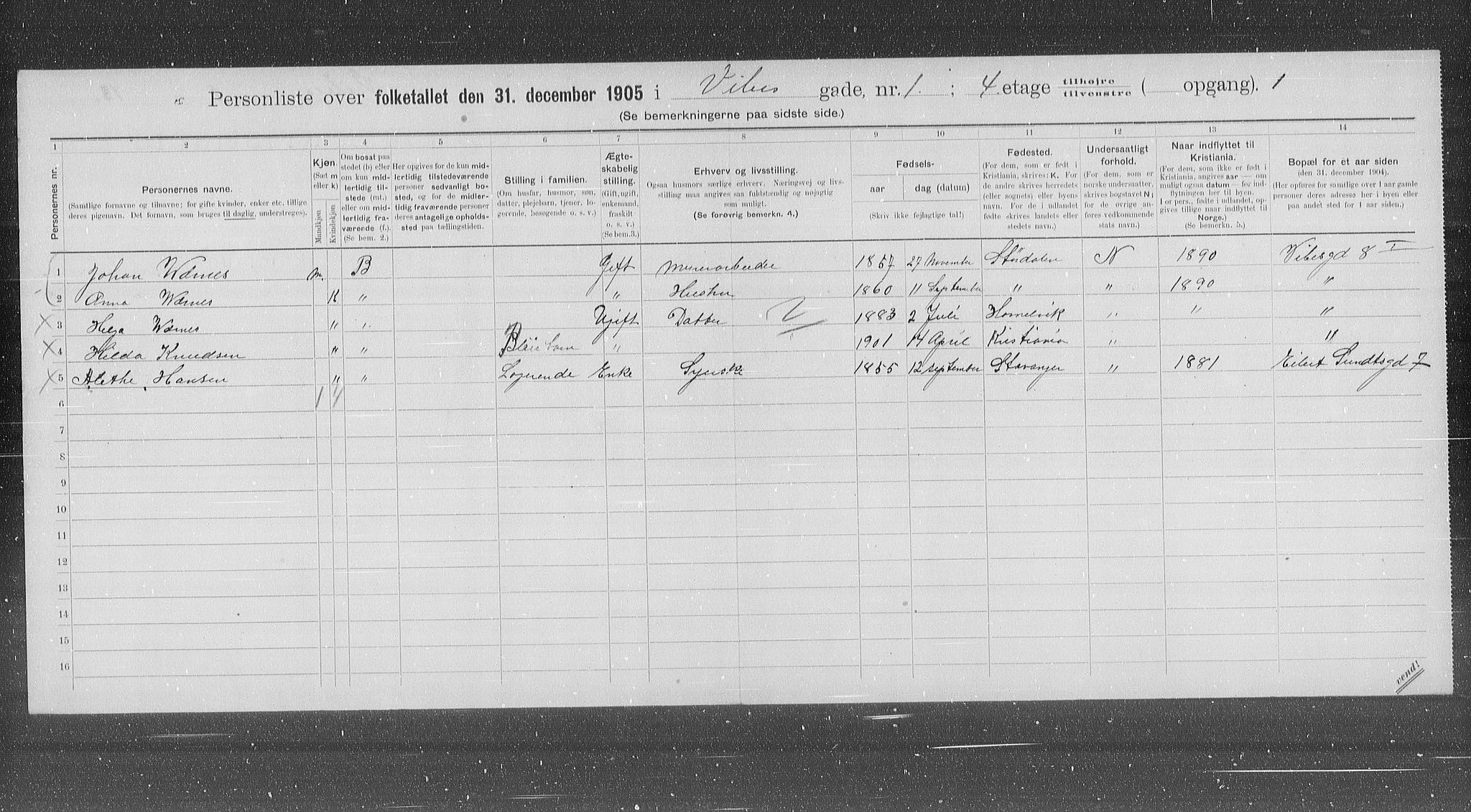 OBA, Municipal Census 1905 for Kristiania, 1905, p. 64469