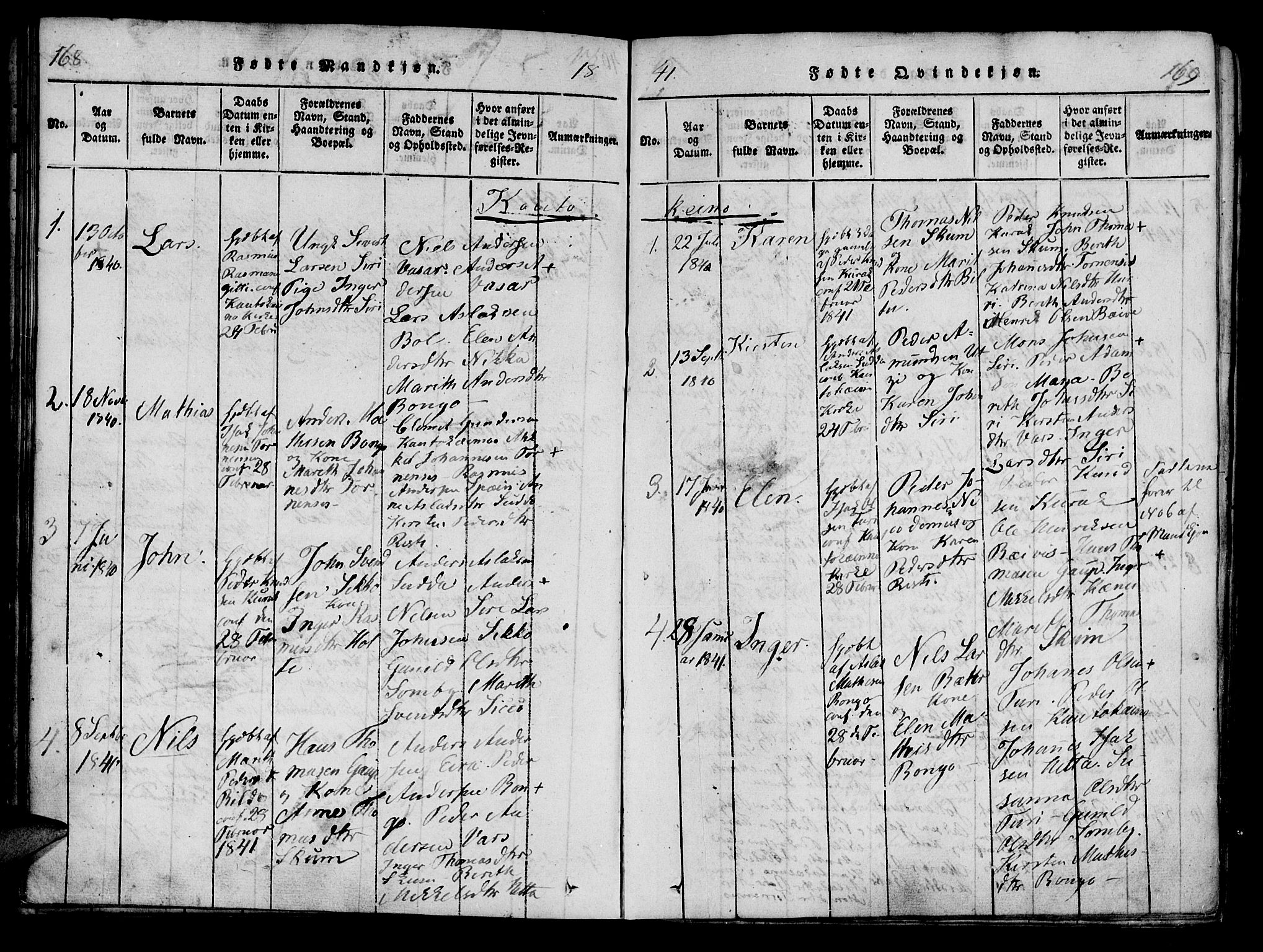 Kistrand/Porsanger sokneprestembete, SATØ/S-1351/H/Ha/L0010.kirke: Parish register (official) no. 10, 1821-1842, p. 168-169