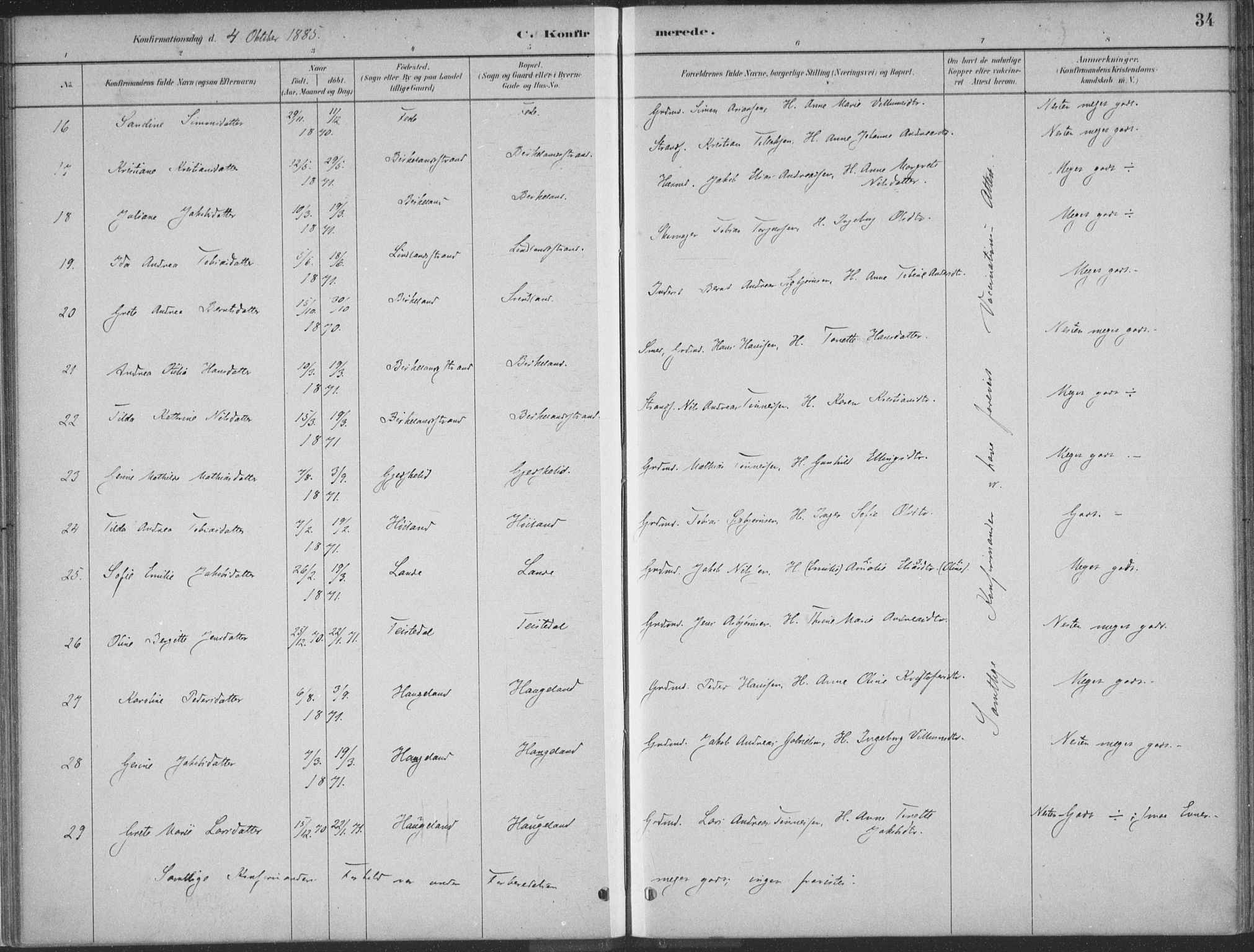 Kvinesdal sokneprestkontor, AV/SAK-1111-0026/F/Fa/Faa/L0004: Parish register (official) no. A 4, 1882-1897, p. 34