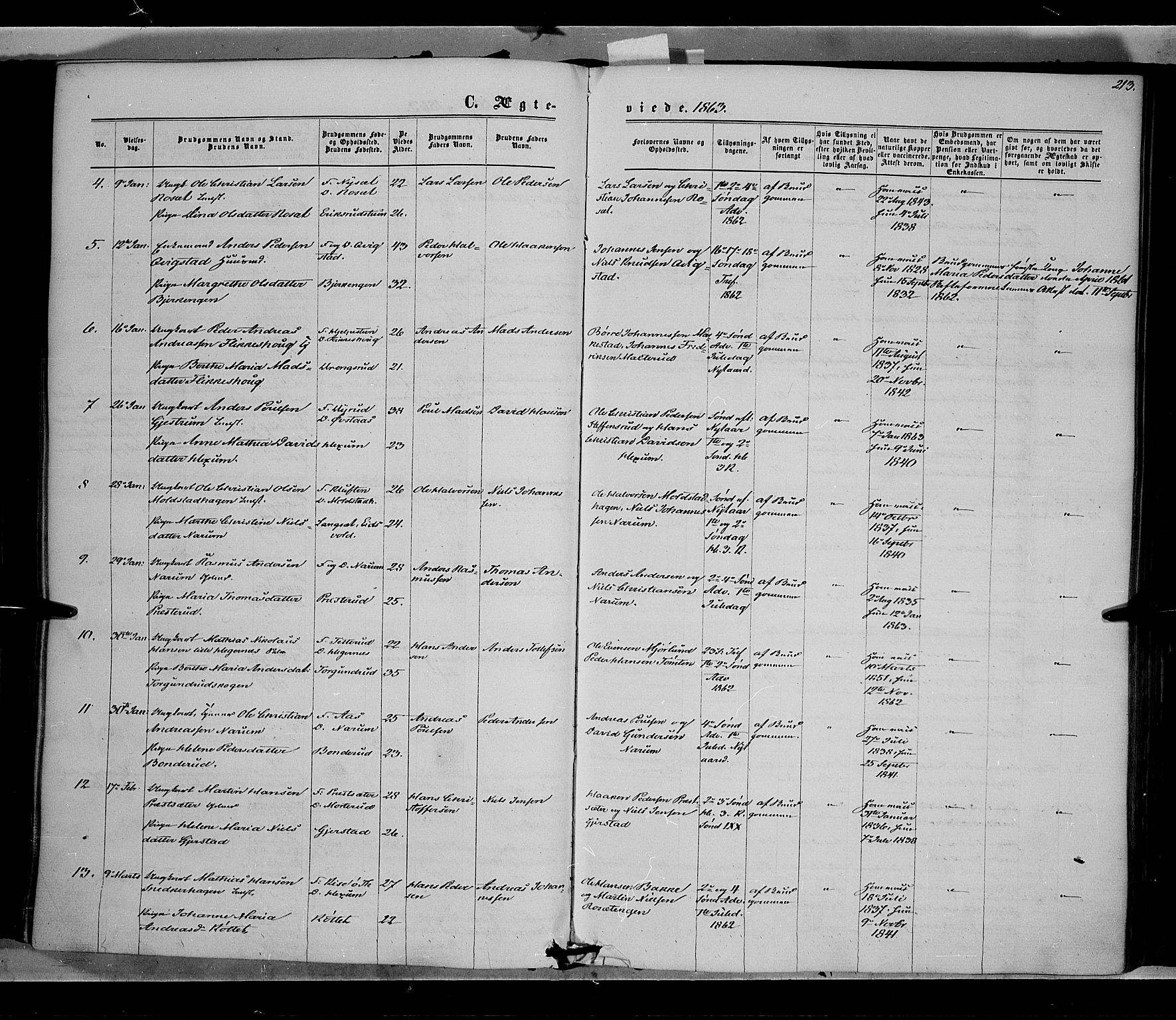 Vestre Toten prestekontor, SAH/PREST-108/H/Ha/Haa/L0007: Parish register (official) no. 7, 1862-1869, p. 213