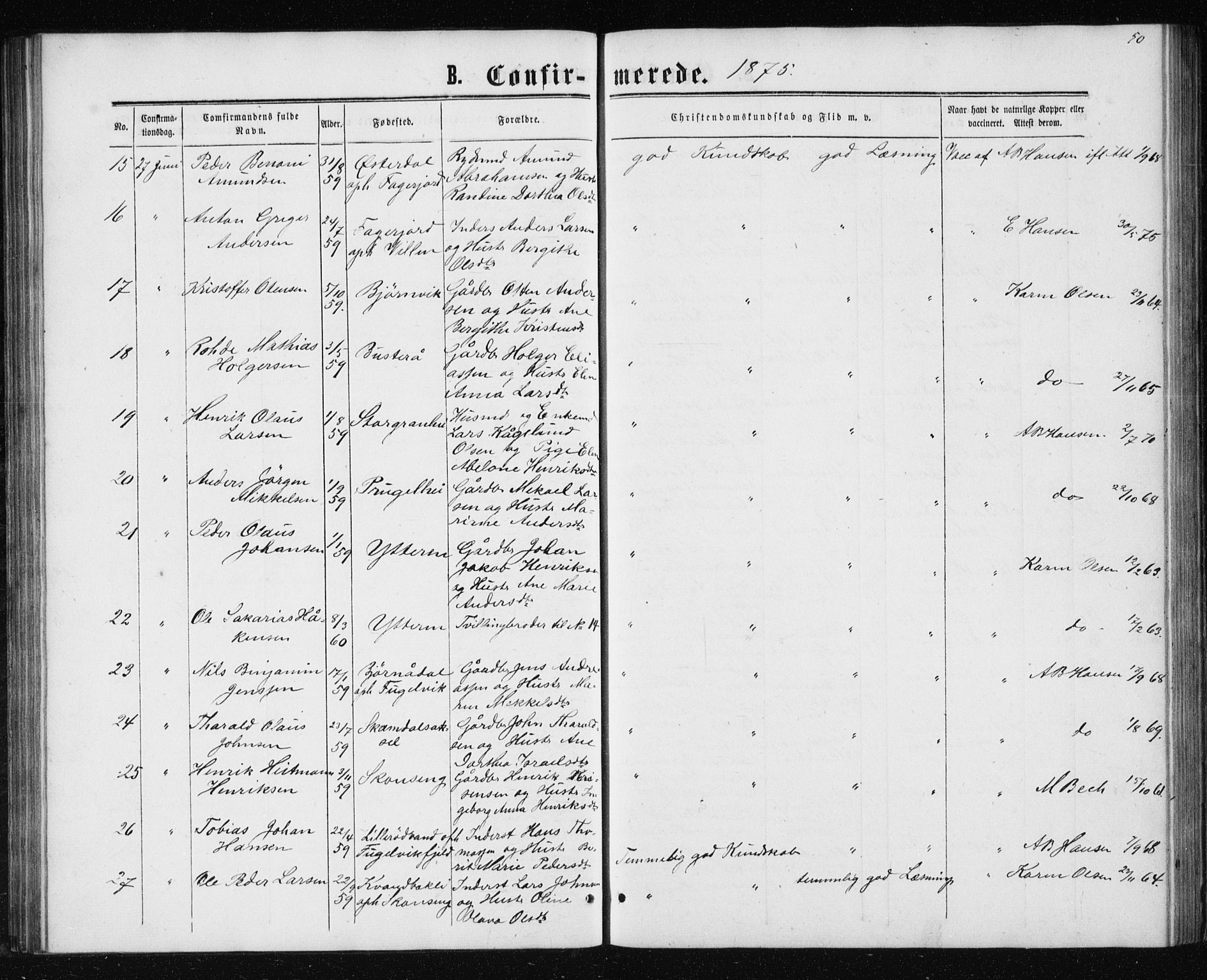 Ministerialprotokoller, klokkerbøker og fødselsregistre - Nordland, AV/SAT-A-1459/827/L0416: Parish register (copy) no. 827C05, 1865-1886, p. 50