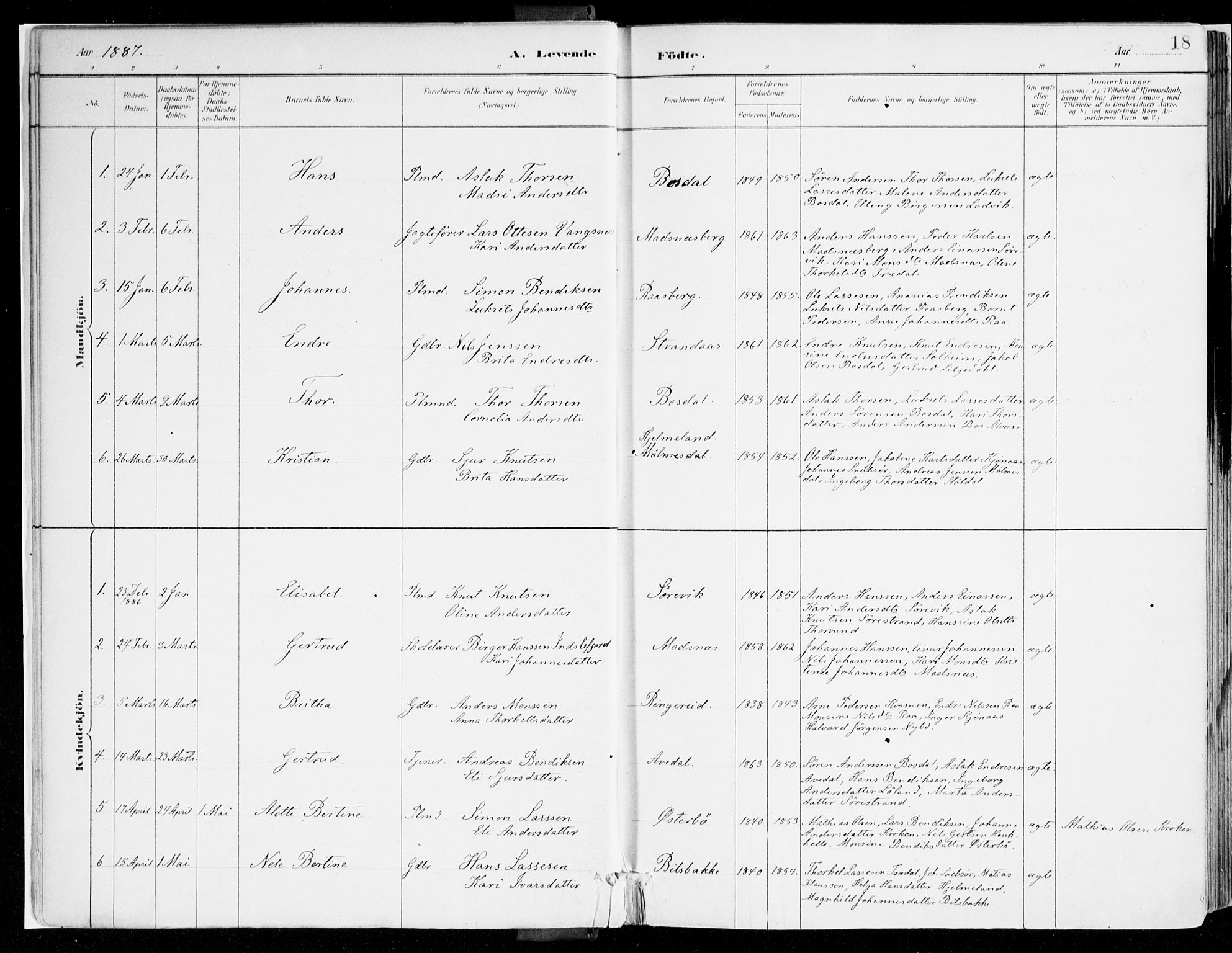 Lavik sokneprestembete, SAB/A-80901: Parish register (official) no. B 1, 1882-1908, p. 18