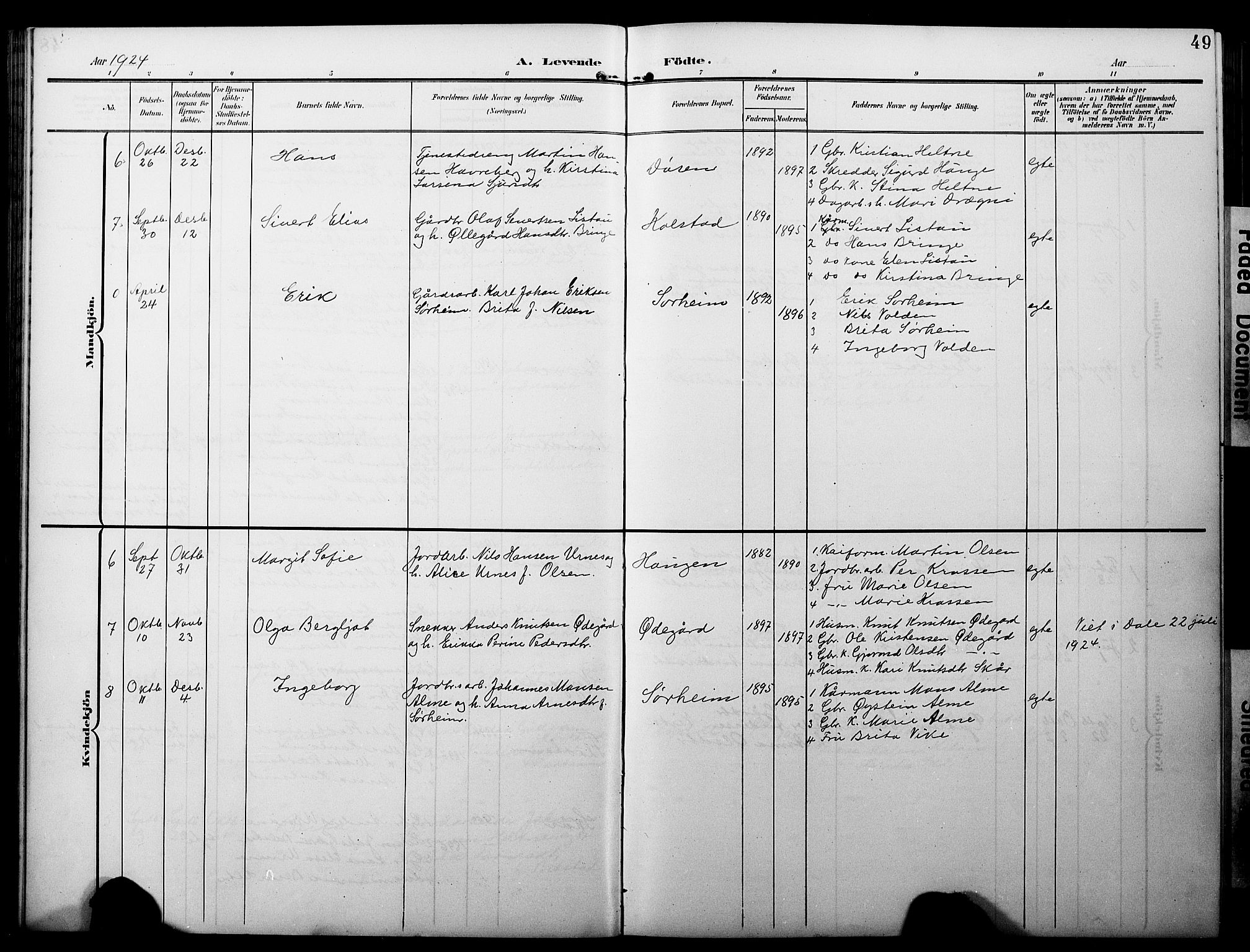 Luster sokneprestembete, AV/SAB-A-81101/H/Hab/Haba/L0001: Parish register (copy) no. A 1, 1903-1930, p. 49