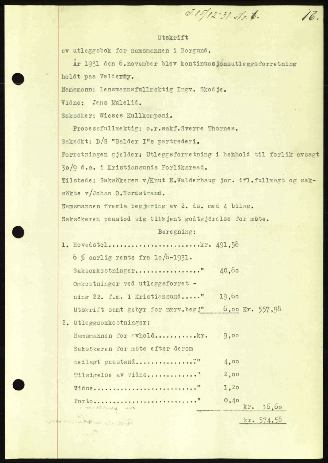 Kristiansund byfogd, AV/SAT-A-4587/A/27: Mortgage book no. 26, 1931-1933, Deed date: 15.12.1931