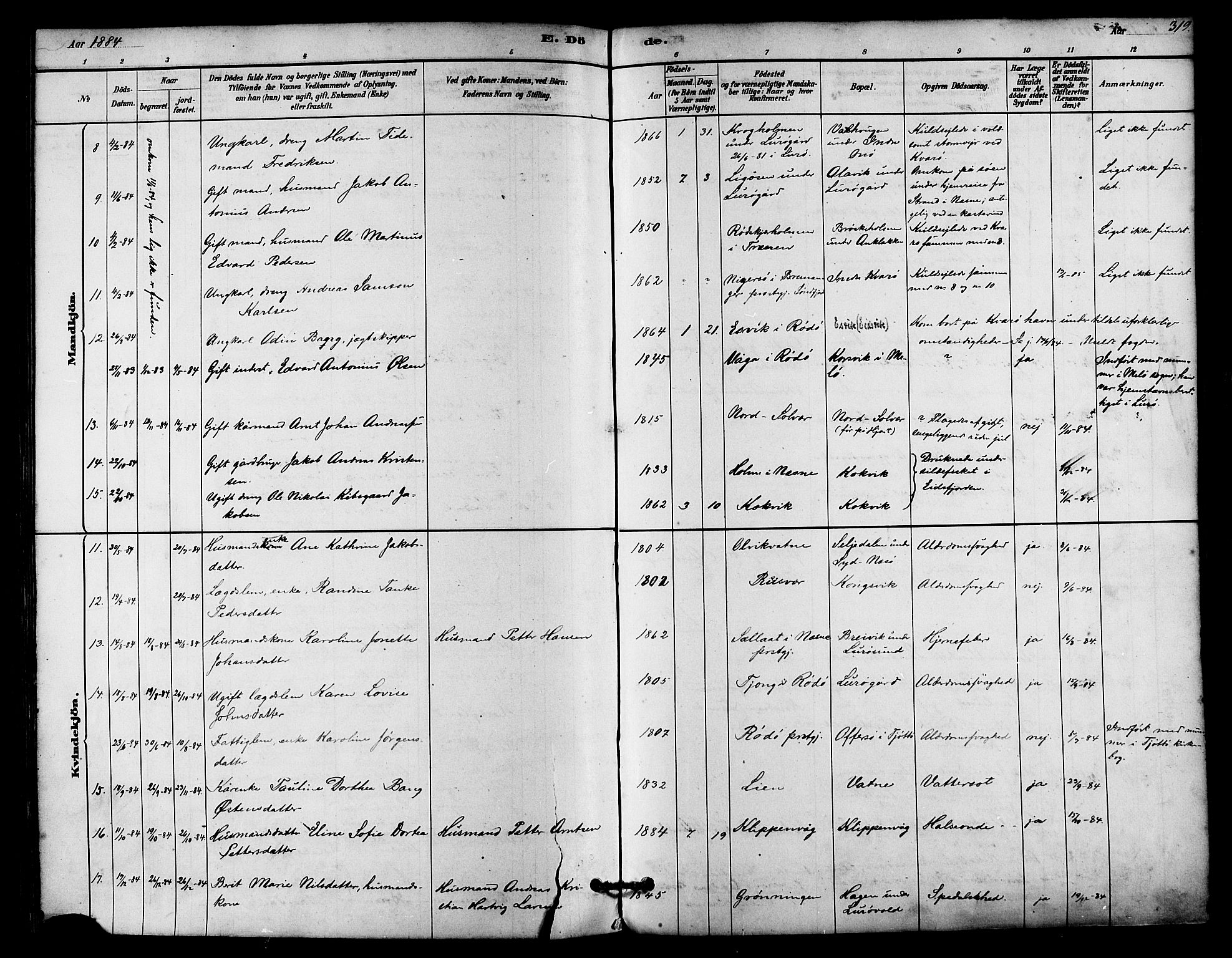 Ministerialprotokoller, klokkerbøker og fødselsregistre - Nordland, AV/SAT-A-1459/839/L0568: Parish register (official) no. 839A05, 1880-1902, p. 319