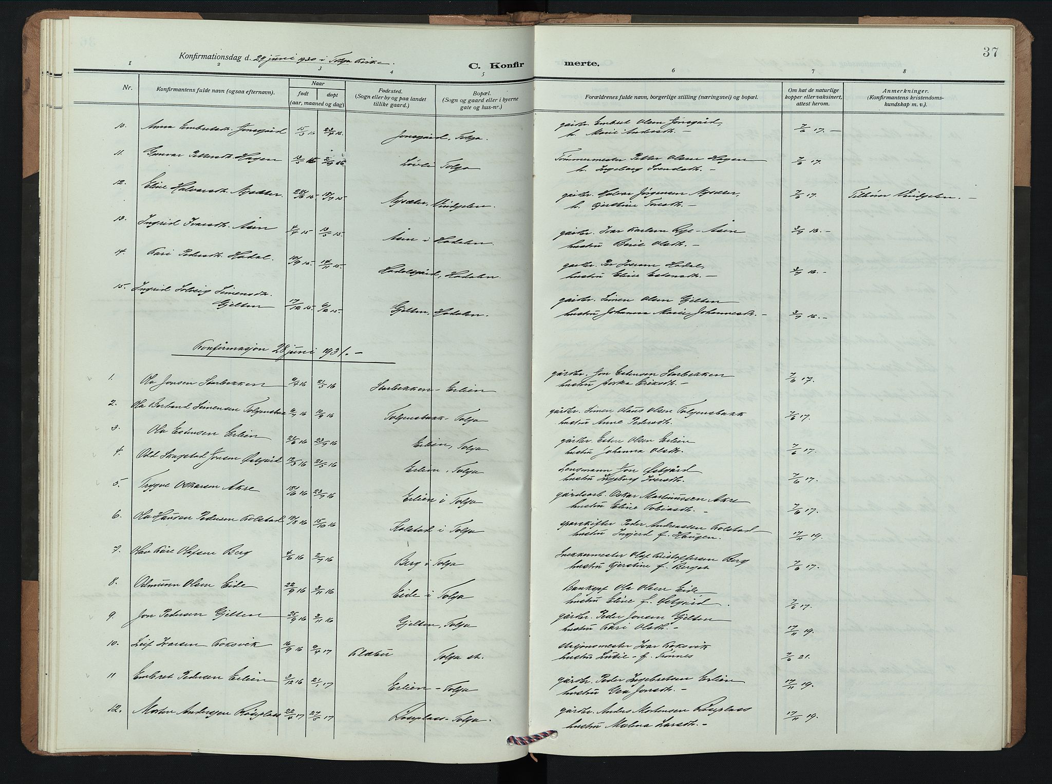 Tolga prestekontor, AV/SAH-PREST-062/L/L0013: Parish register (copy) no. 13, 1908-1948, p. 37