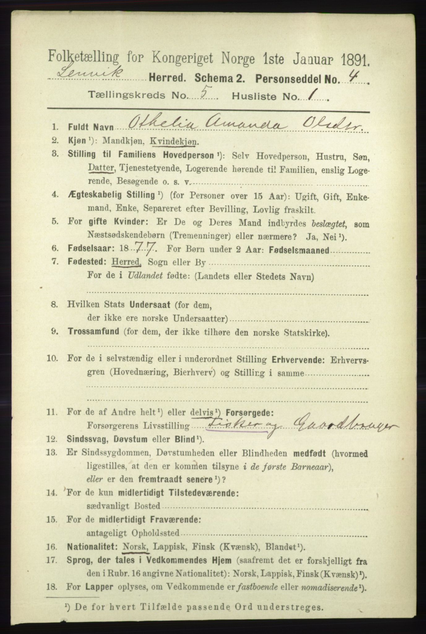 RA, 1891 census for 1931 Lenvik, 1891, p. 2552