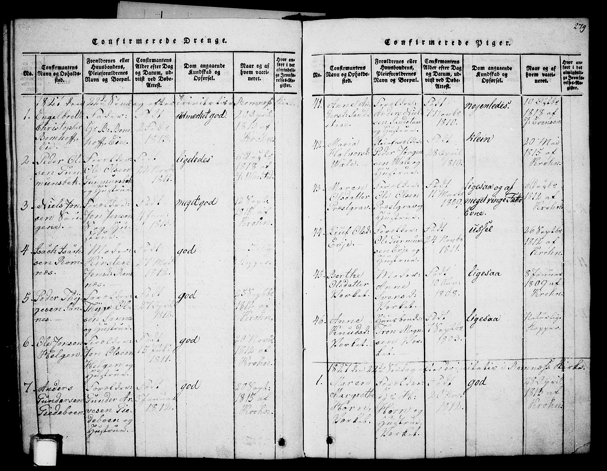 Holla kirkebøker, SAKO/A-272/G/Ga/L0001: Parish register (copy) no. I 1, 1814-1830, p. 279