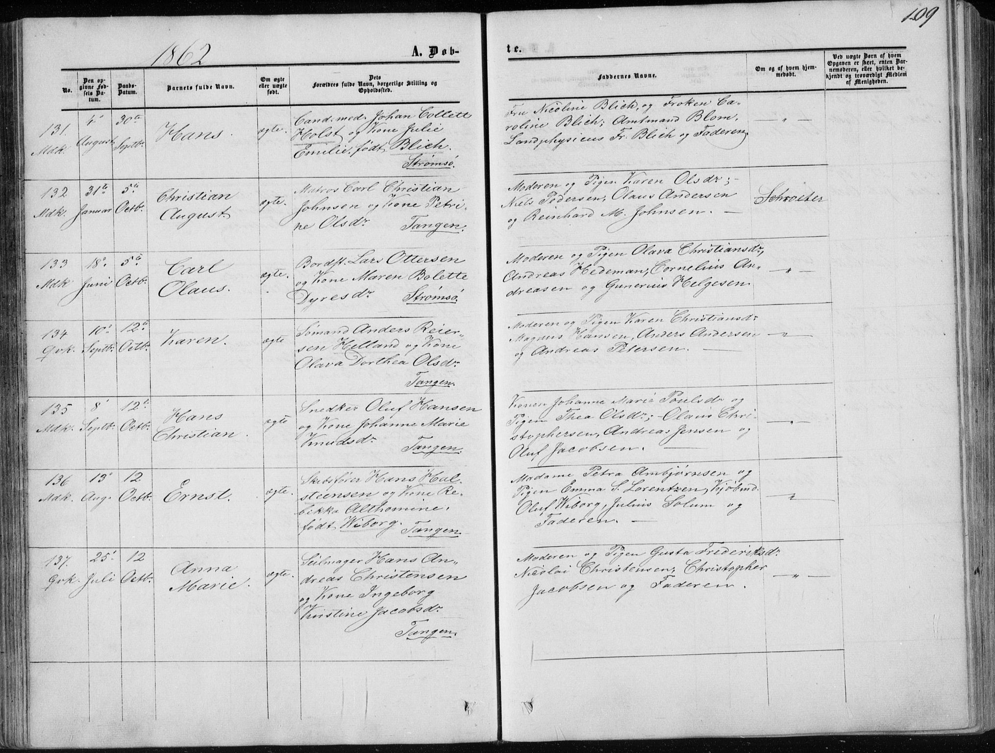 Strømsø kirkebøker, AV/SAKO-A-246/F/Fa/L0015: Parish register (official) no. I 15, 1859-1868, p. 109