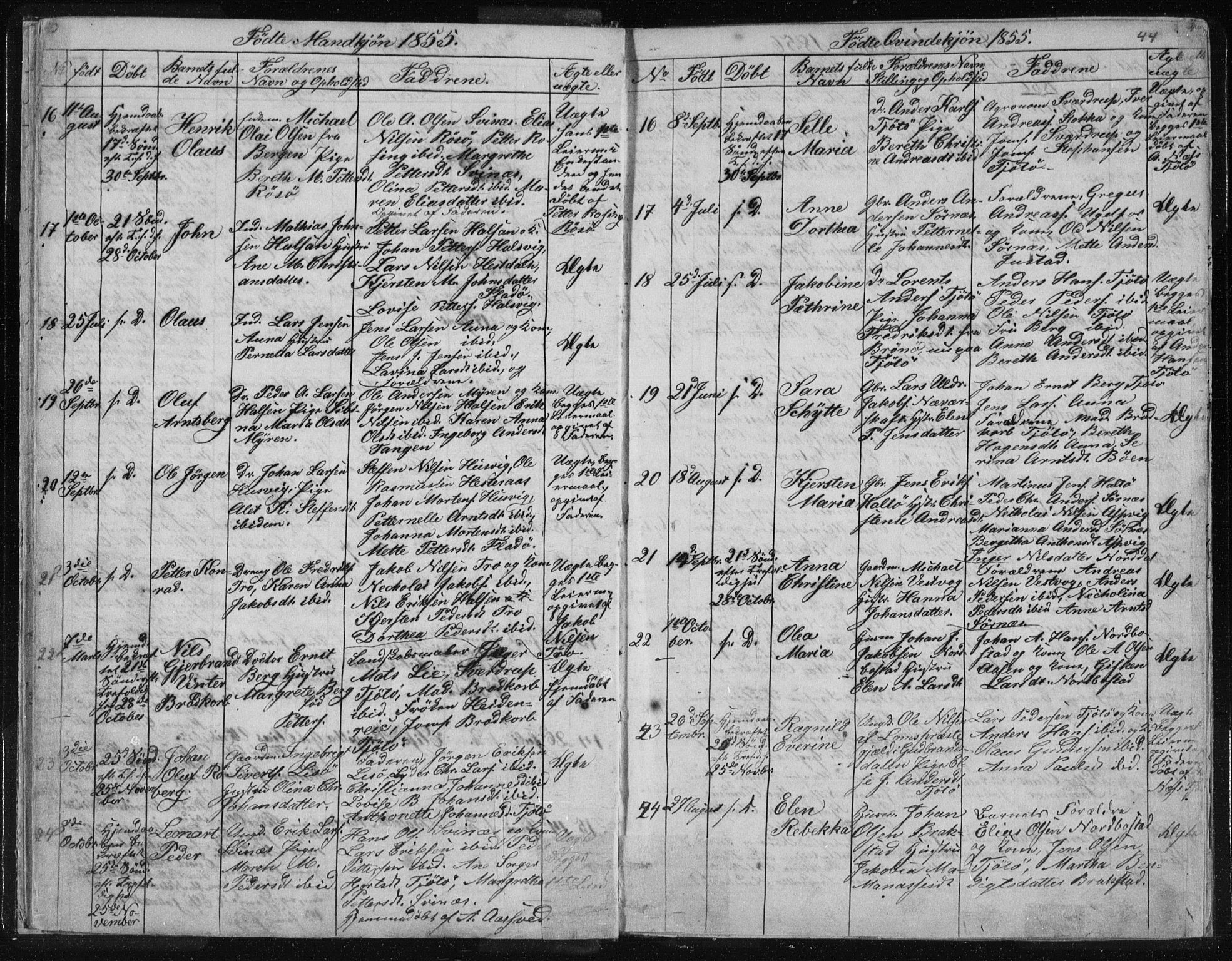 Ministerialprotokoller, klokkerbøker og fødselsregistre - Nordland, AV/SAT-A-1459/817/L0266: Parish register (copy) no. 817C01, 1841-1869, p. 43-44