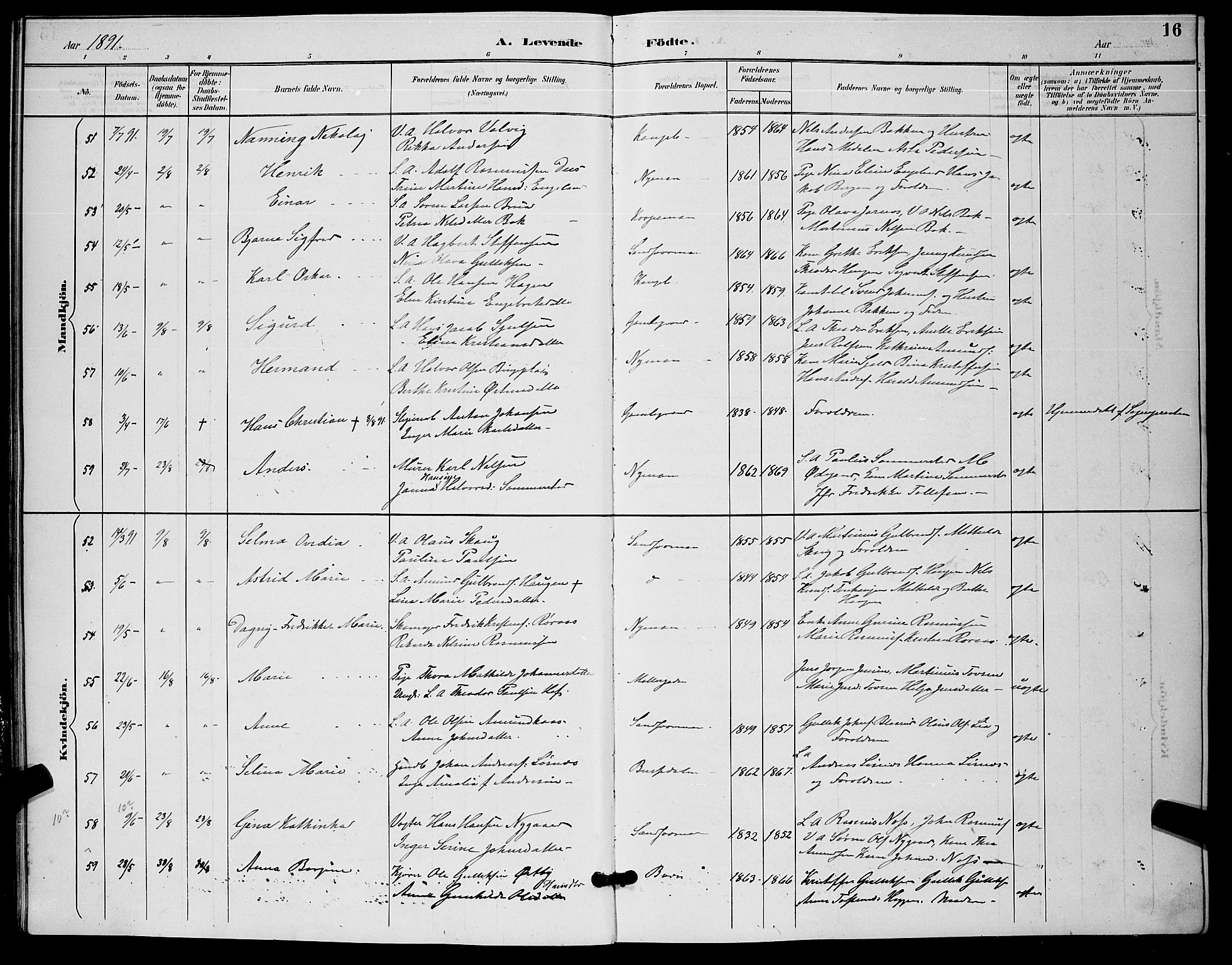 Kongsberg kirkebøker, AV/SAKO-A-22/G/Ga/L0006: Parish register (copy) no. 6, 1890-1901, p. 16