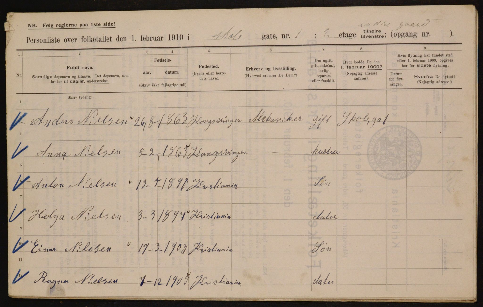 OBA, Municipal Census 1910 for Kristiania, 1910, p. 91741