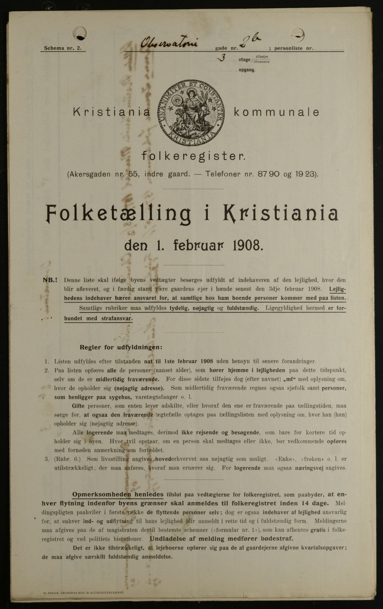 OBA, Municipal Census 1908 for Kristiania, 1908, p. 66657