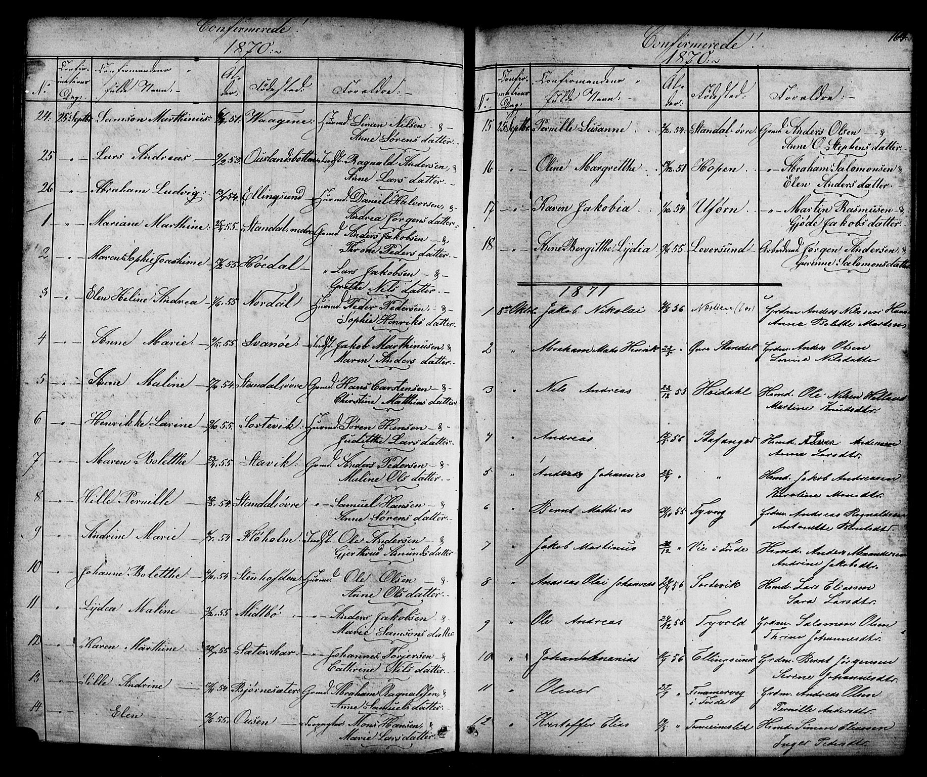 Kinn sokneprestembete, AV/SAB-A-80801/H/Hab/Habc/L0002: Parish register (copy) no. C 2, 1869-1918, p. 164