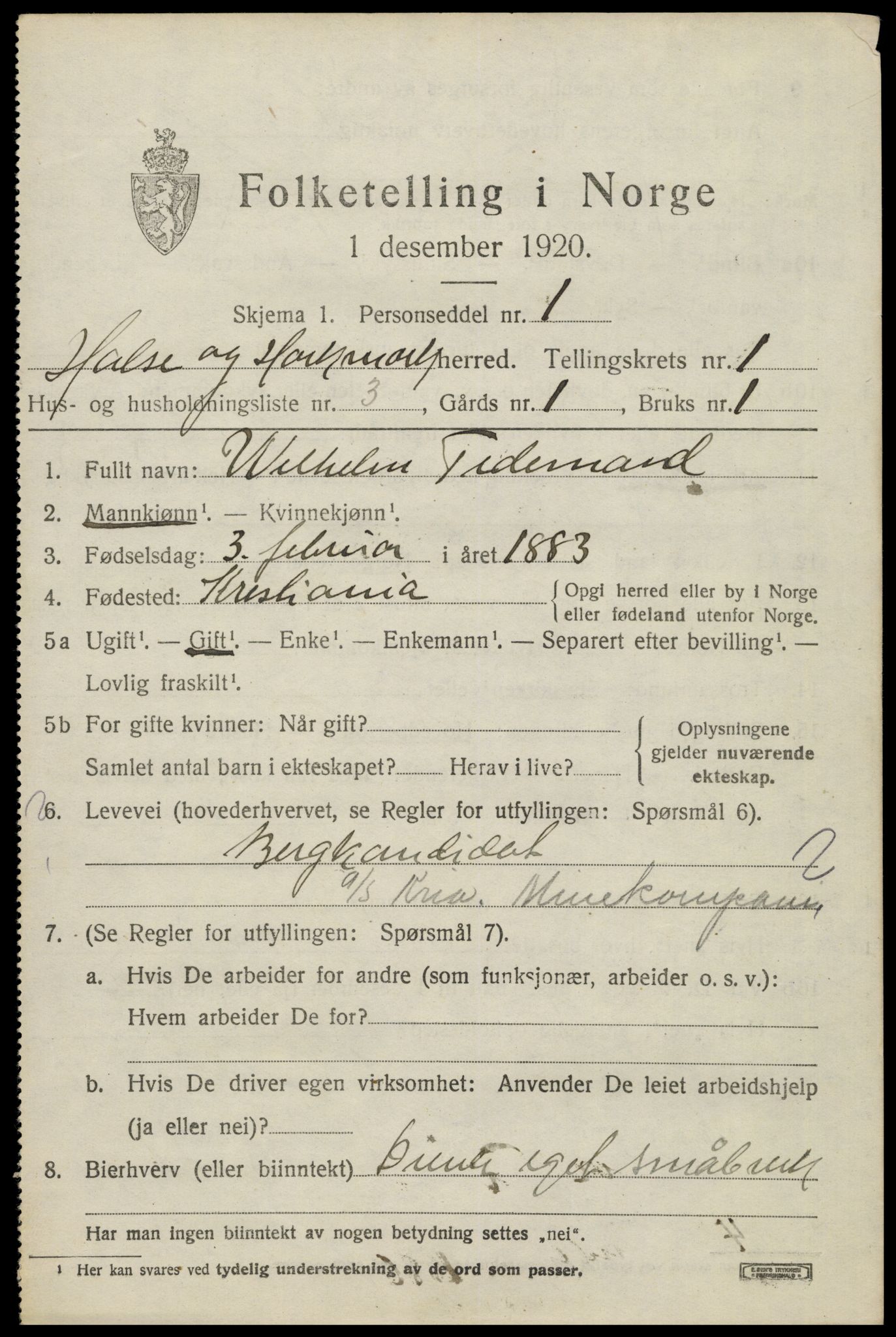 SAK, 1920 census for Halse og Harkmark, 1920, p. 1501