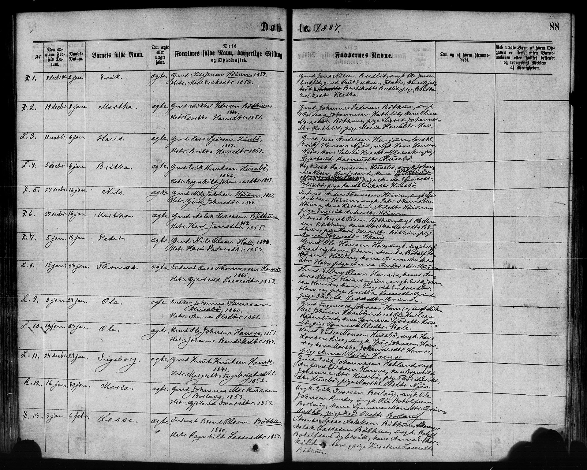 Leikanger sokneprestembete, AV/SAB-A-81001/H/Haa/Haaa/L0009: Parish register (official) no. A 9, 1869-1888, p. 88