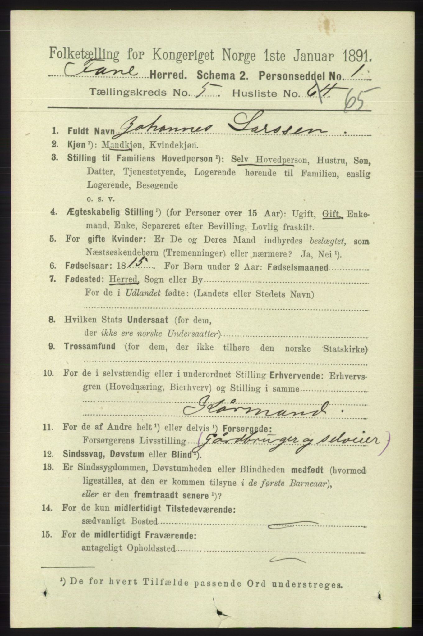 RA, 1891 census for 1249 Fana, 1891, p. 2503