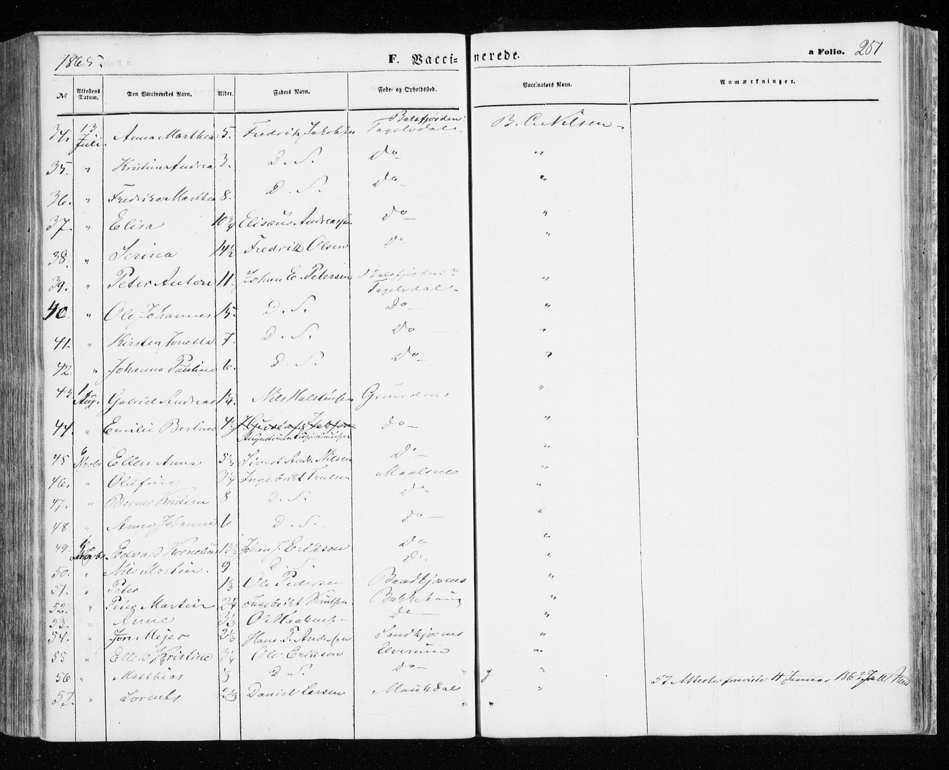 Målselv sokneprestembete, AV/SATØ-S-1311/G/Ga/Gaa/L0004kirke: Parish register (official) no. 4, 1863-1872, p. 251