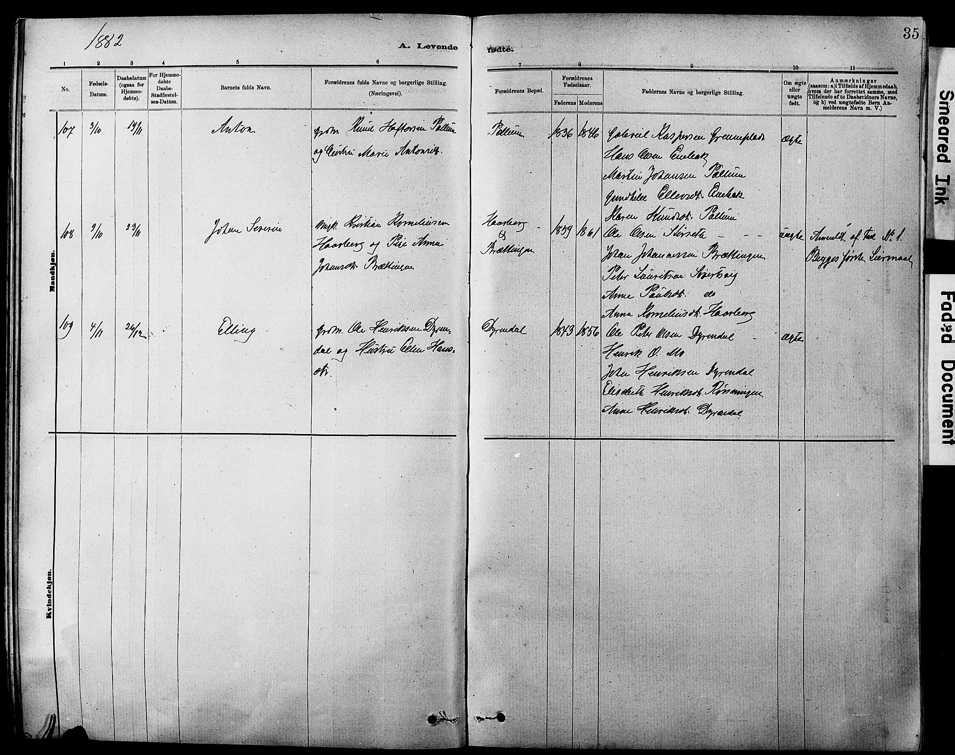 Ministerialprotokoller, klokkerbøker og fødselsregistre - Sør-Trøndelag, SAT/A-1456/647/L0636: Parish register (copy) no. 647C01, 1881-1884, p. 35