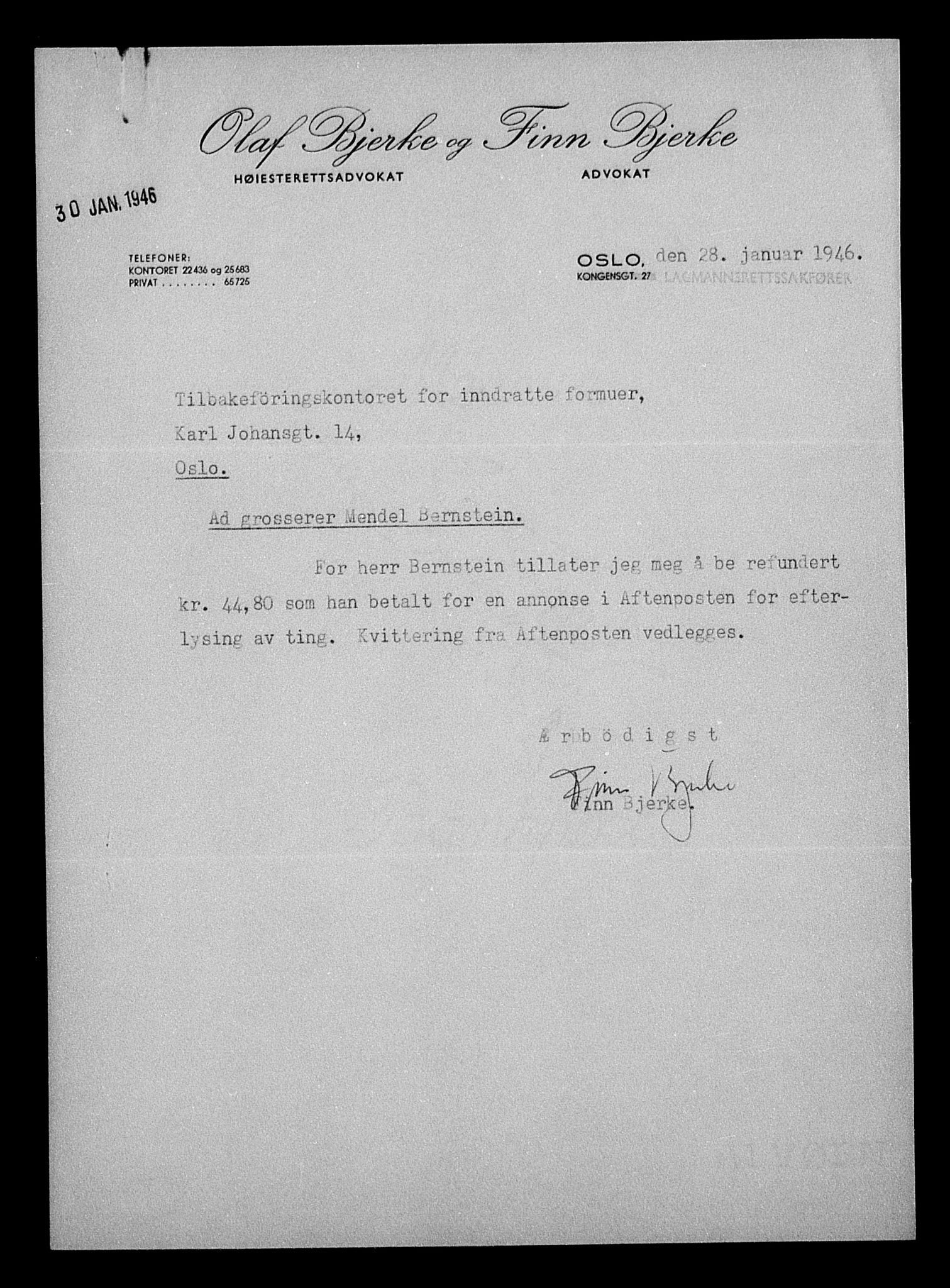 Justisdepartementet, Tilbakeføringskontoret for inndratte formuer, AV/RA-S-1564/H/Hc/Hcc/L0923: --, 1945-1947, p. 74