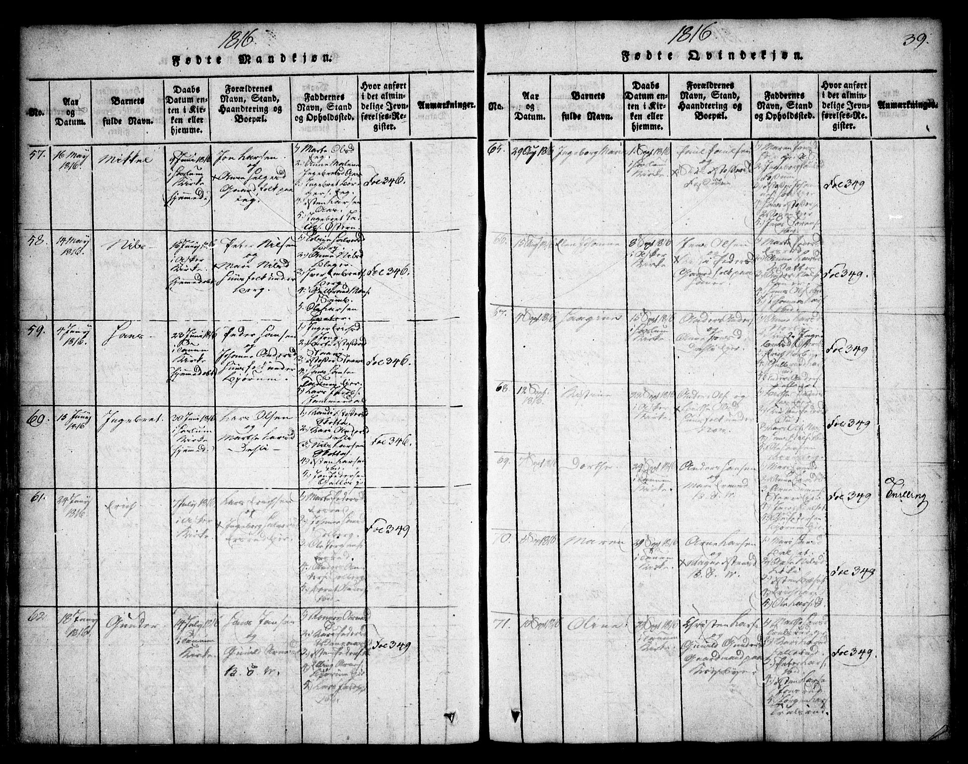 Asker prestekontor Kirkebøker, AV/SAO-A-10256a/F/Fa/L0006: Parish register (official) no. I 6, 1814-1824, p. 39