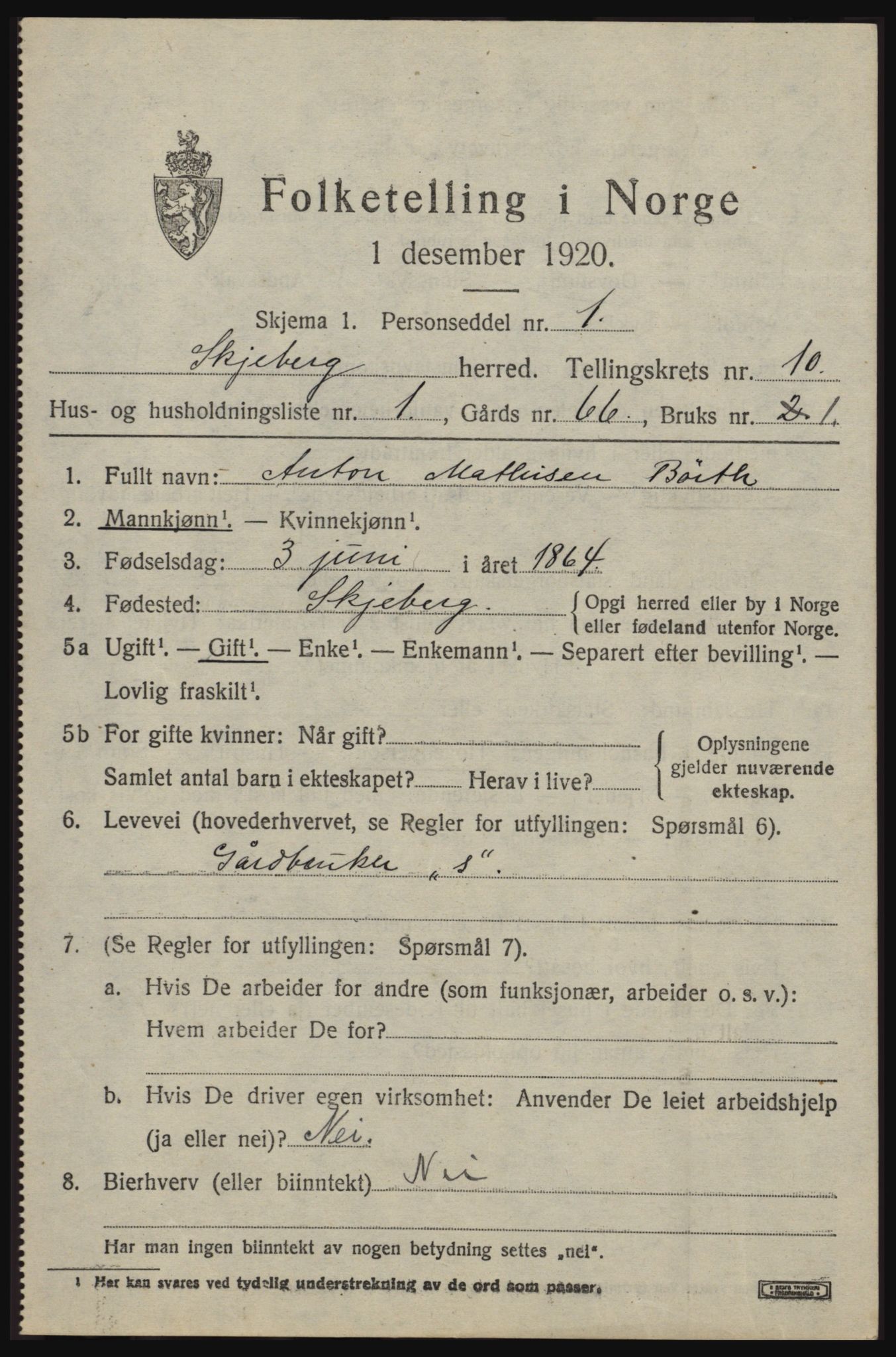 SAO, 1920 census for Skjeberg, 1920, p. 9079