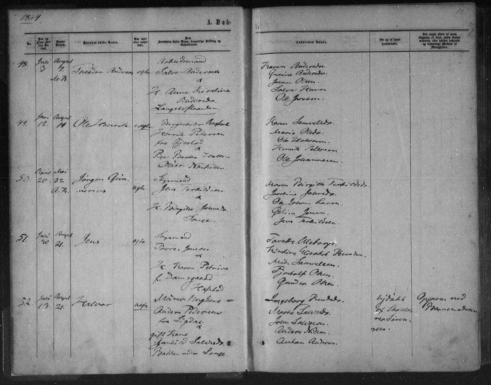 Tromøy sokneprestkontor, SAK/1111-0041/F/Fa/L0007: Parish register (official) no. A 7, 1864-1869, p. 10