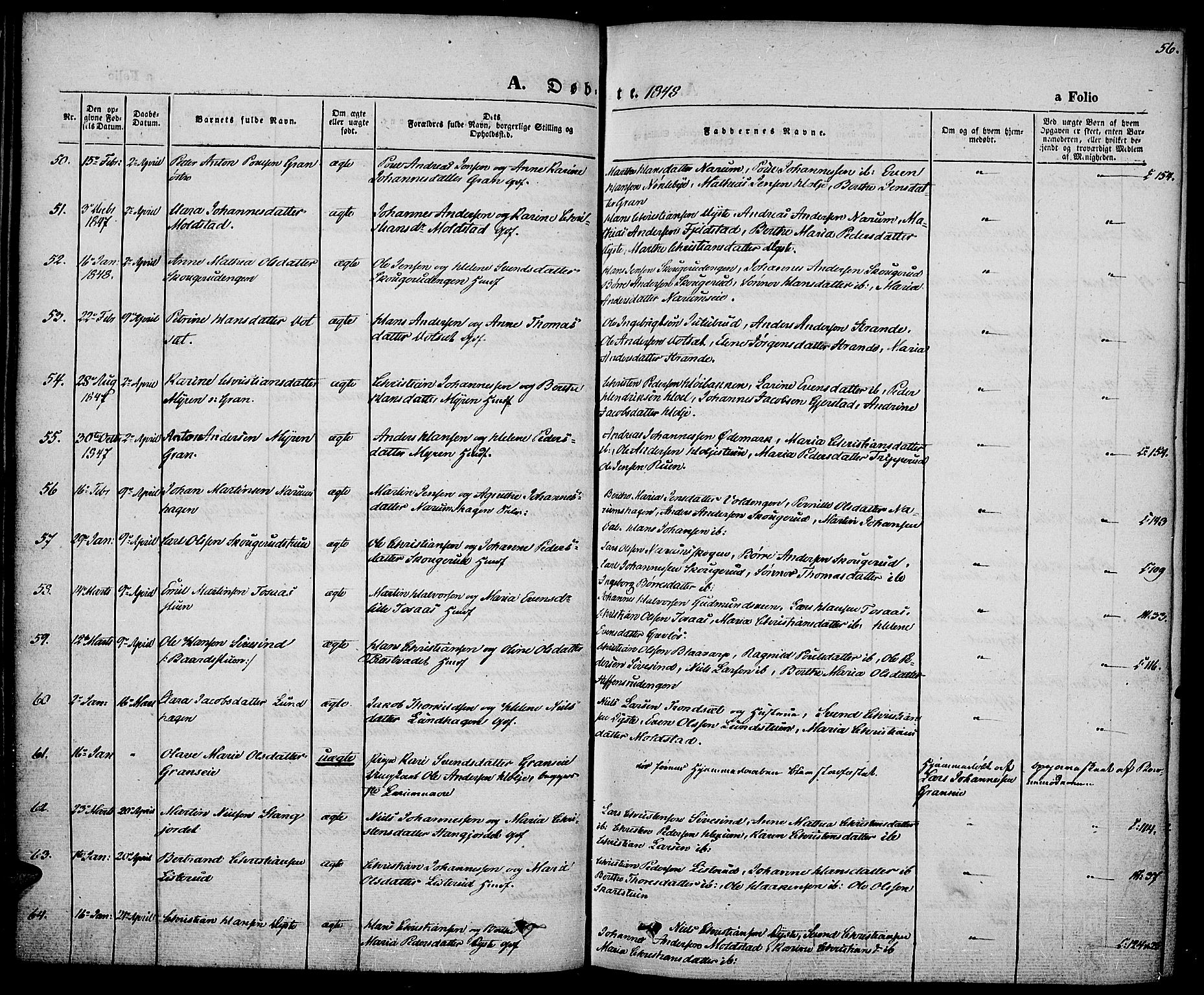 Vestre Toten prestekontor, SAH/PREST-108/H/Ha/Haa/L0004: Parish register (official) no. 4, 1844-1849, p. 56