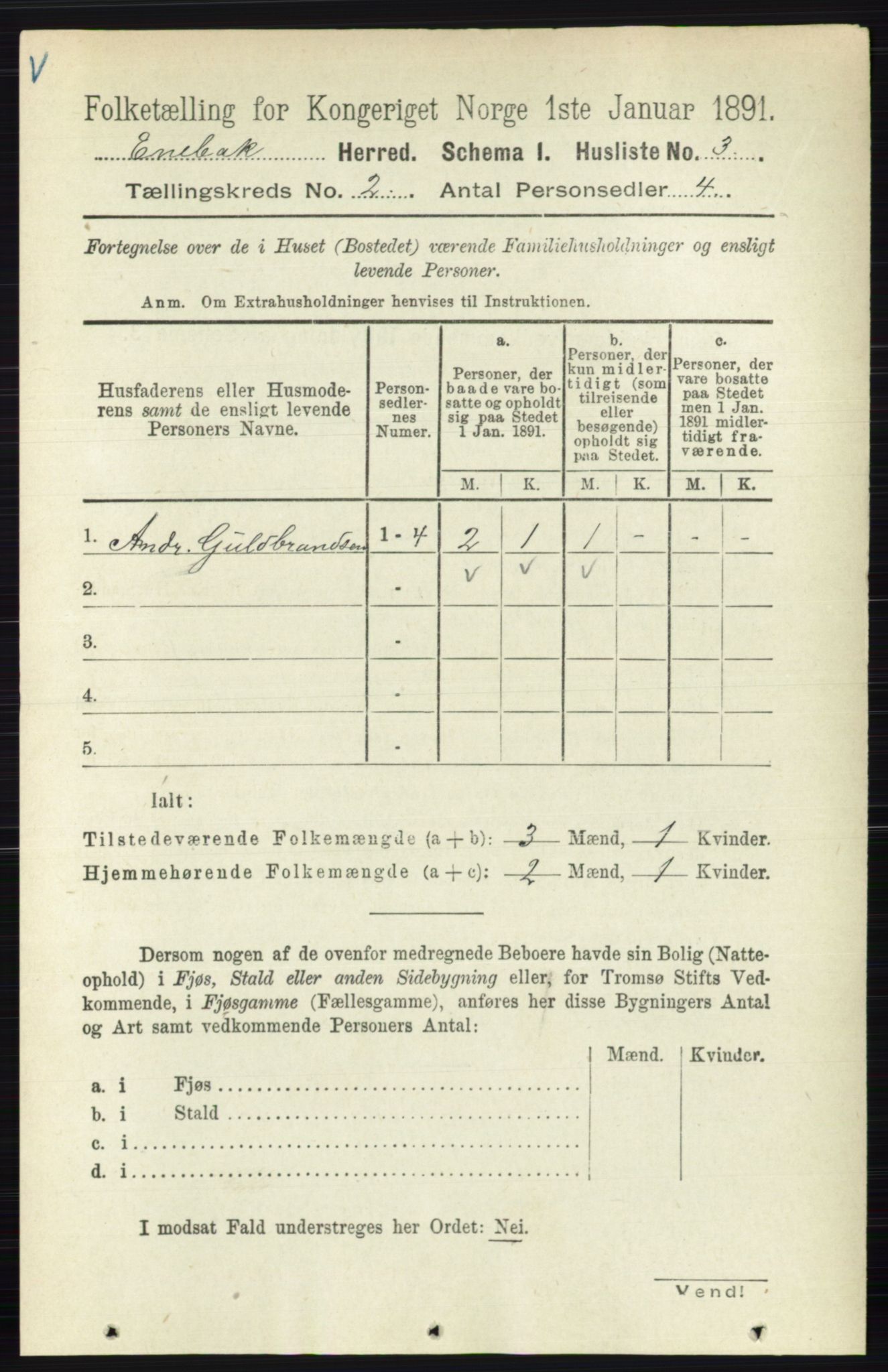 RA, 1891 census for 0229 Enebakk, 1891, p. 706