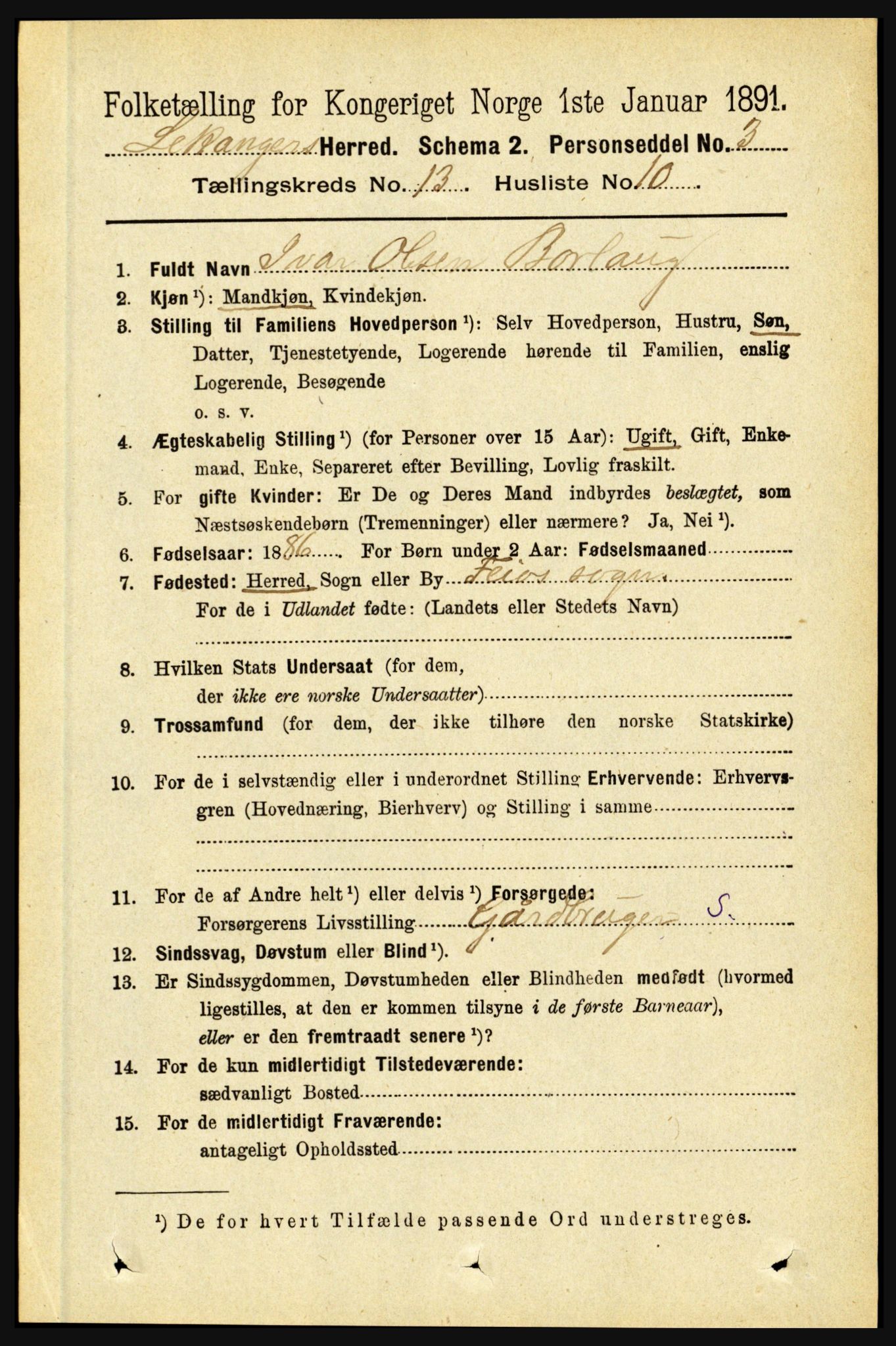 RA, 1891 census for 1419 Leikanger, 1891, p. 2509