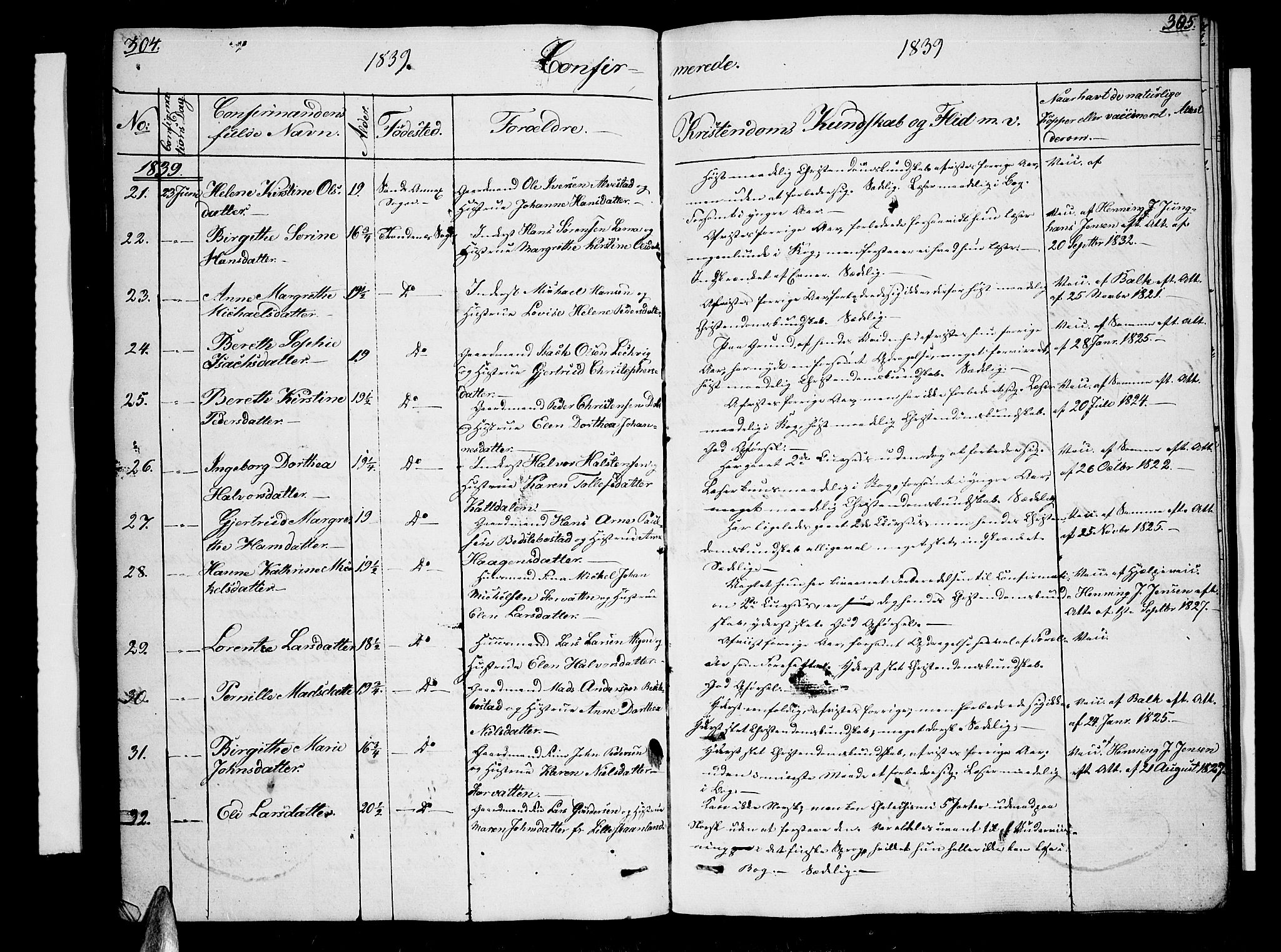 Trondenes sokneprestkontor, AV/SATØ-S-1319/H/Hb/L0005klokker: Parish register (copy) no. 5, 1834-1845, p. 304-305