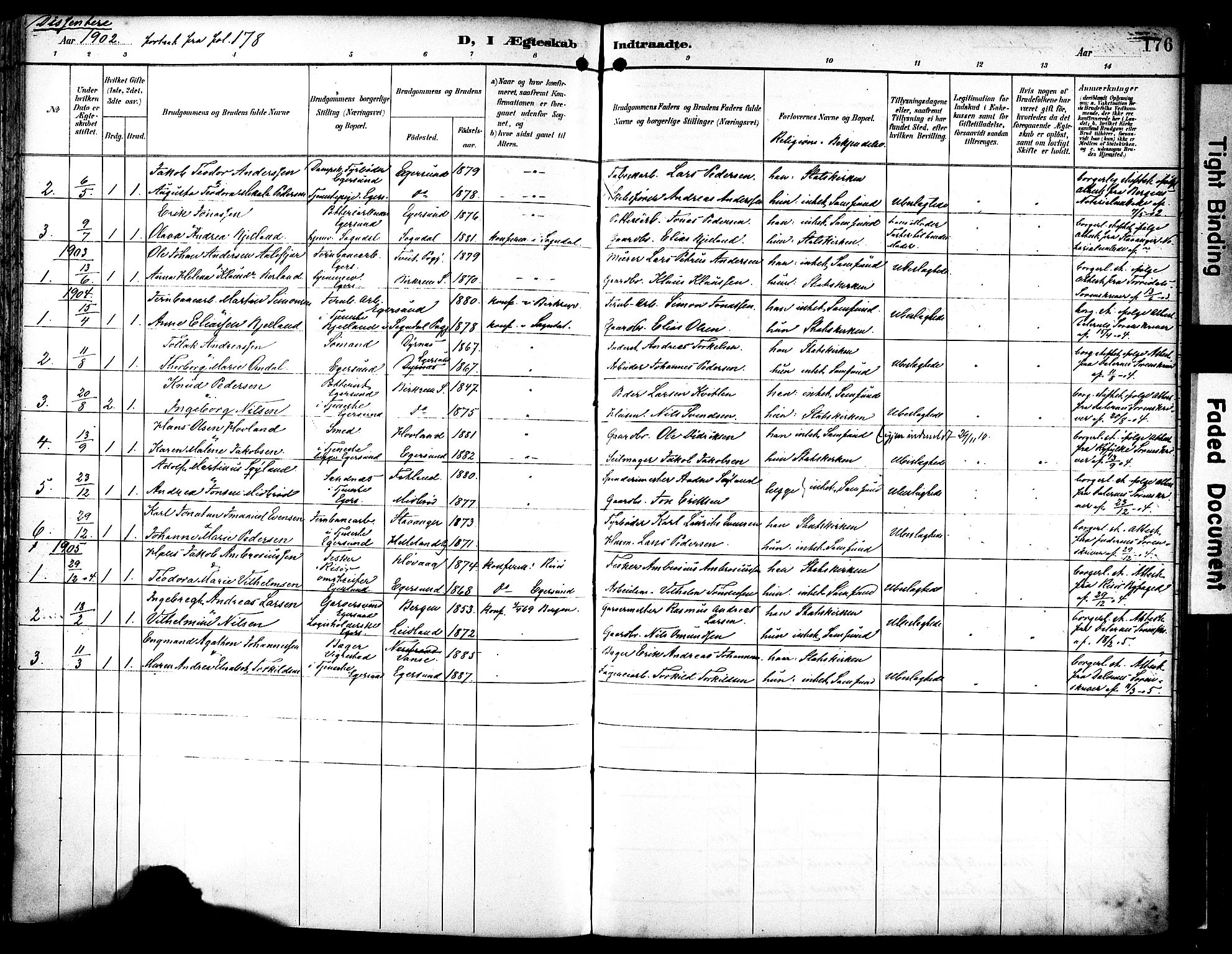 Eigersund sokneprestkontor, AV/SAST-A-101807/S08/L0019: Parish register (official) no. A 18, 1892-1905, p. 176