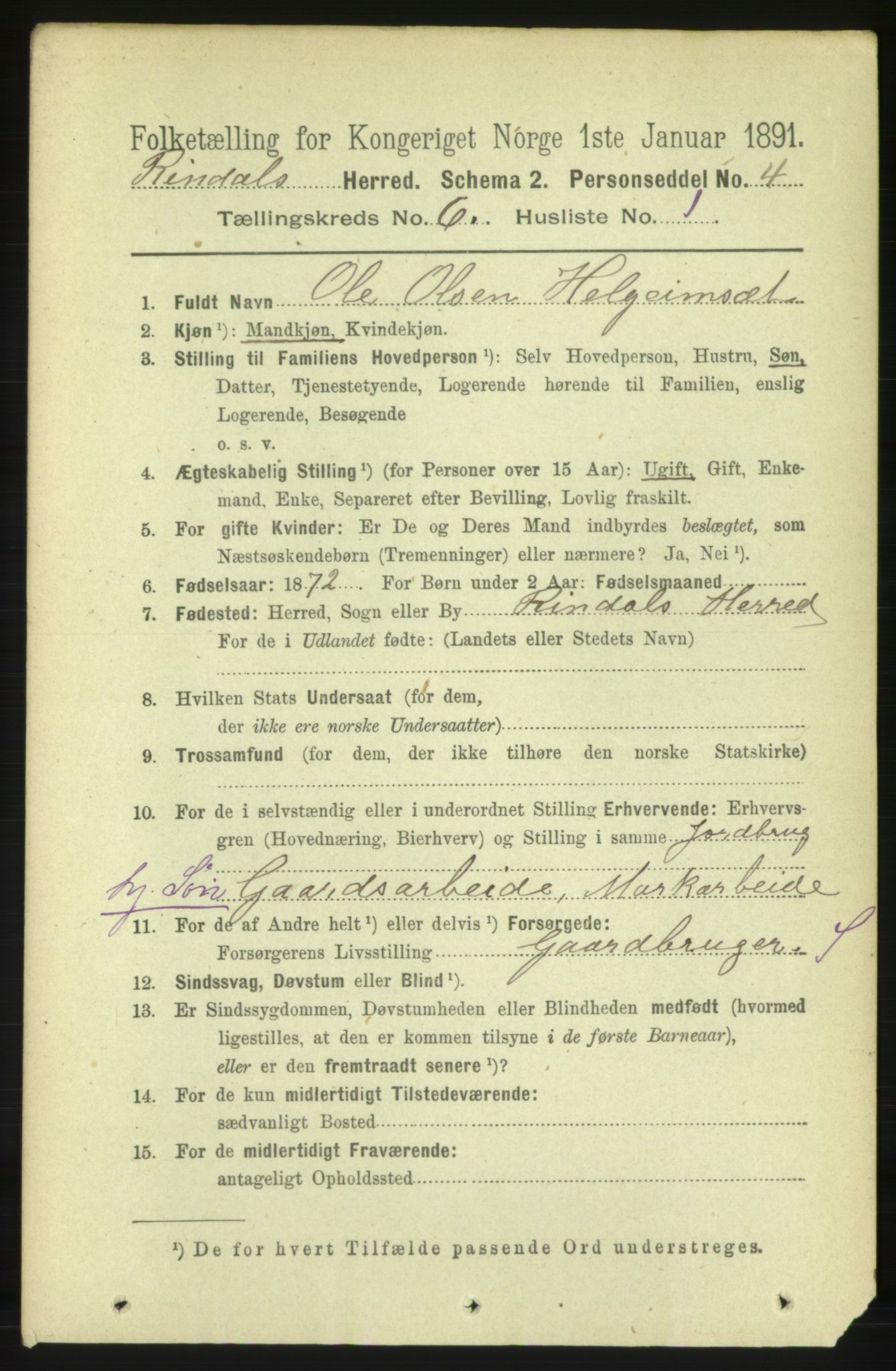 RA, 1891 census for 1567 Rindal, 1891, p. 1747